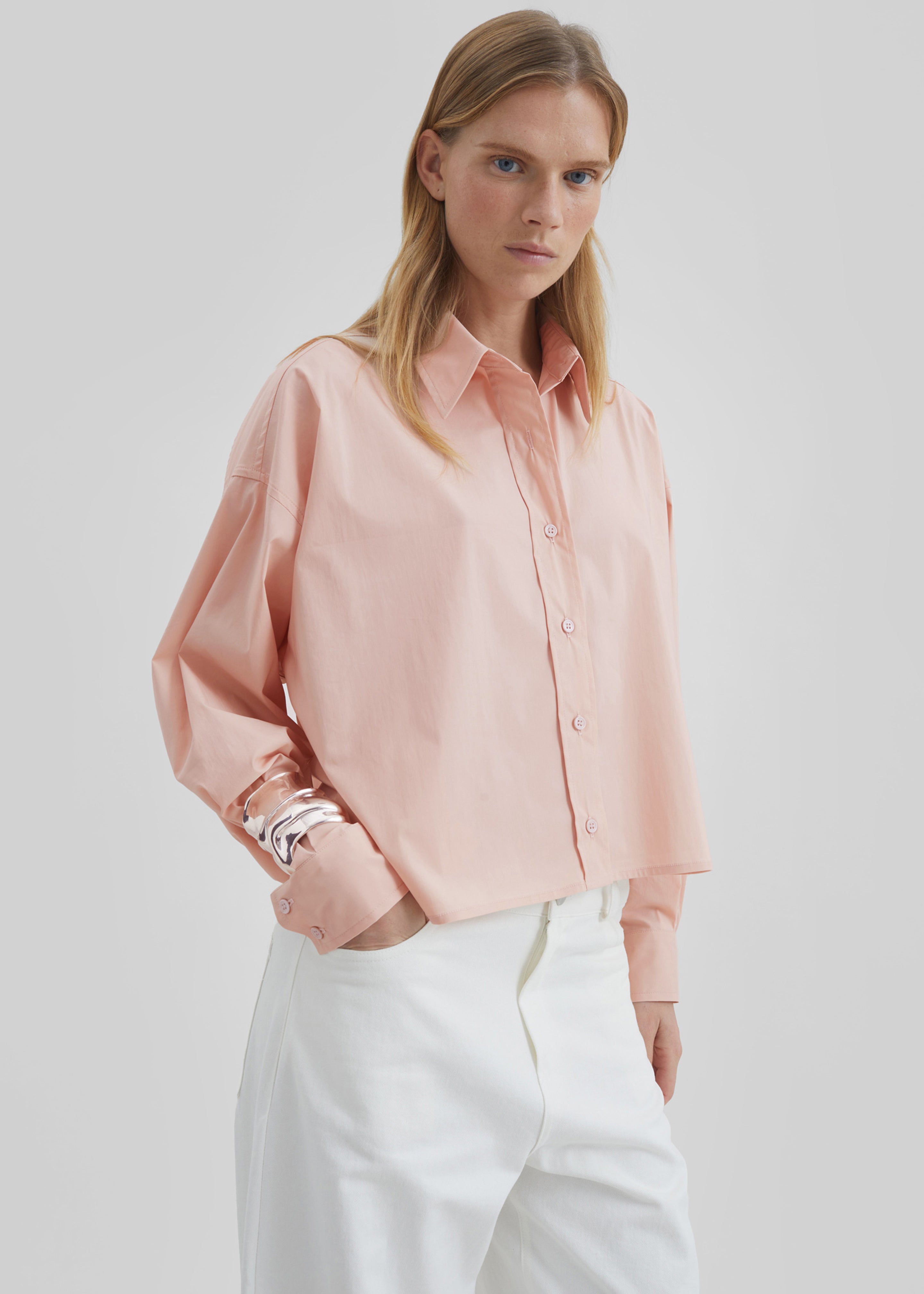 Arlen Cotton Boxy Shirt - Faded Pink - 3