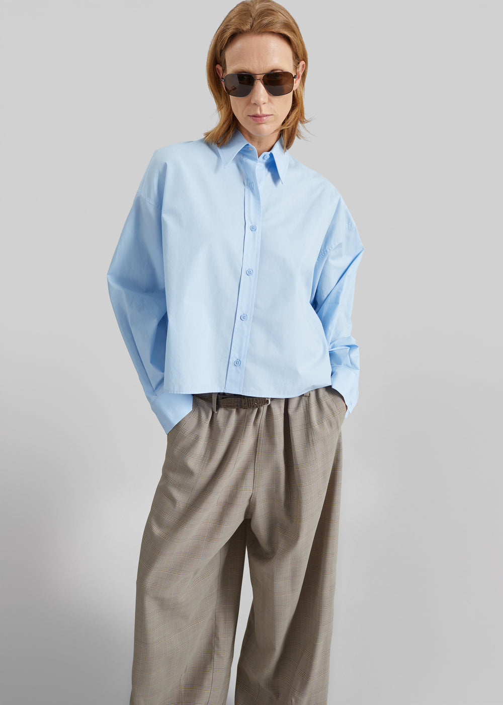 Arlen Cotton Boxy Shirt - Light Blue