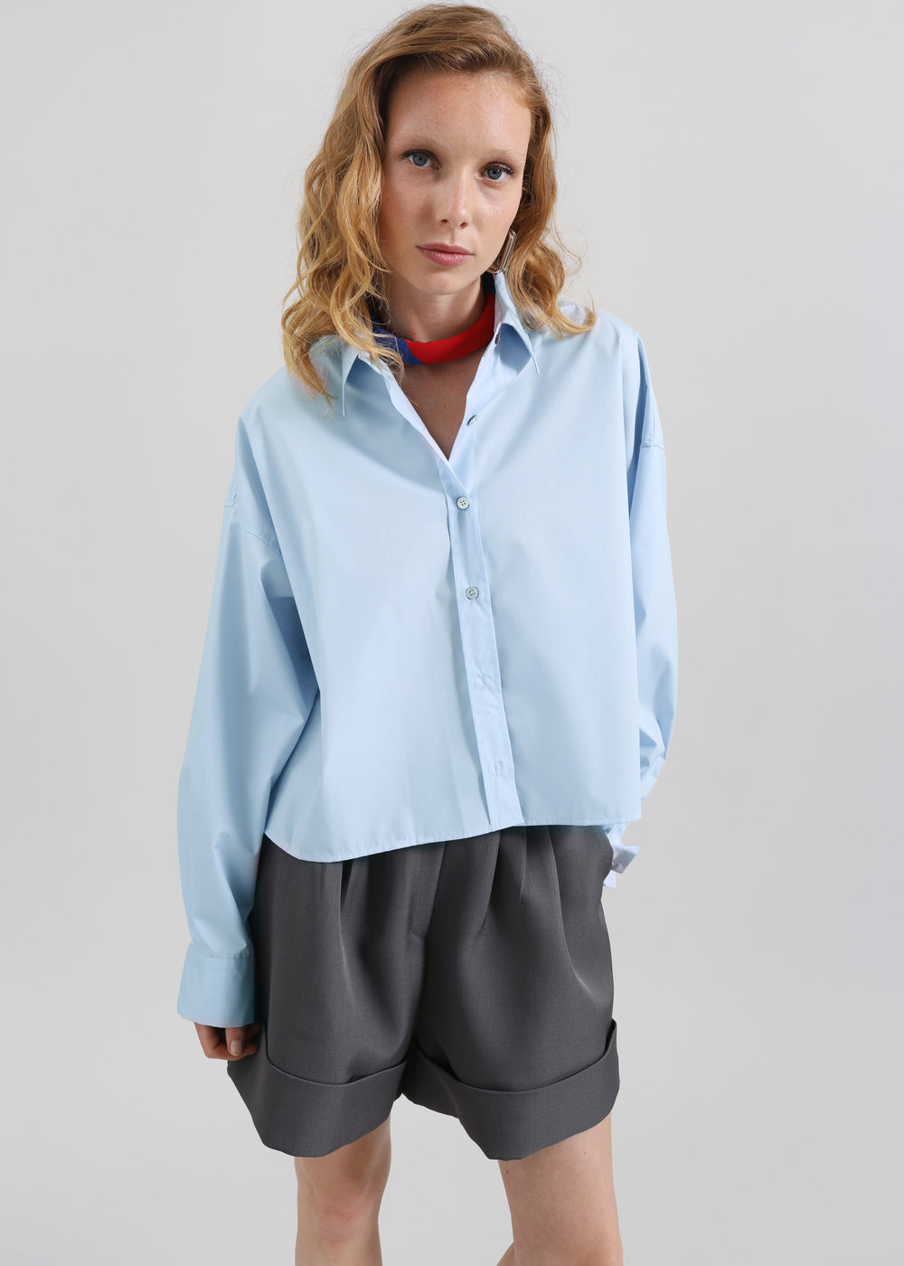 Arlen Cotton Boxy Shirt - Light Blue