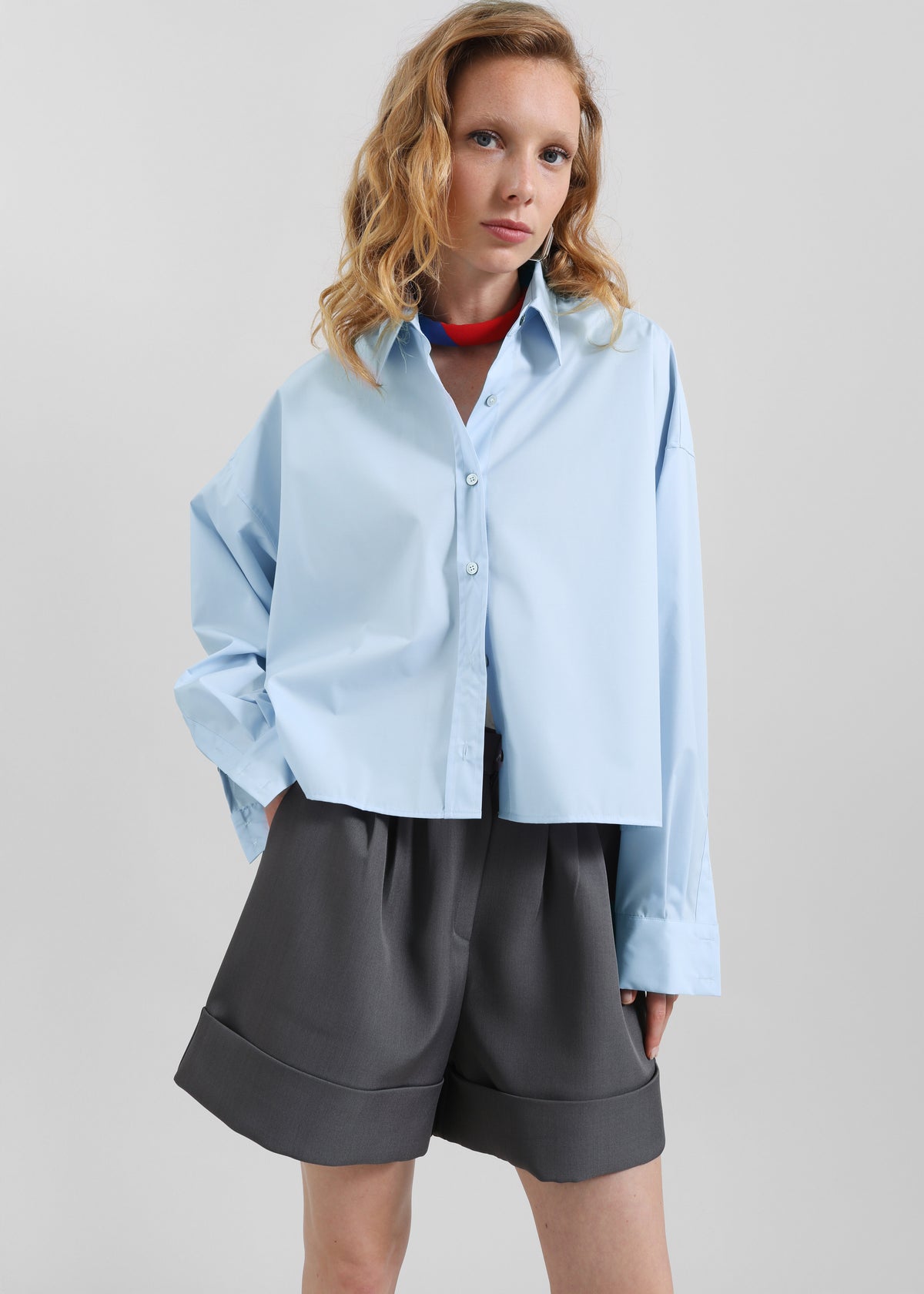 Arlen Cotton Boxy Shirt - Light Blue - 5