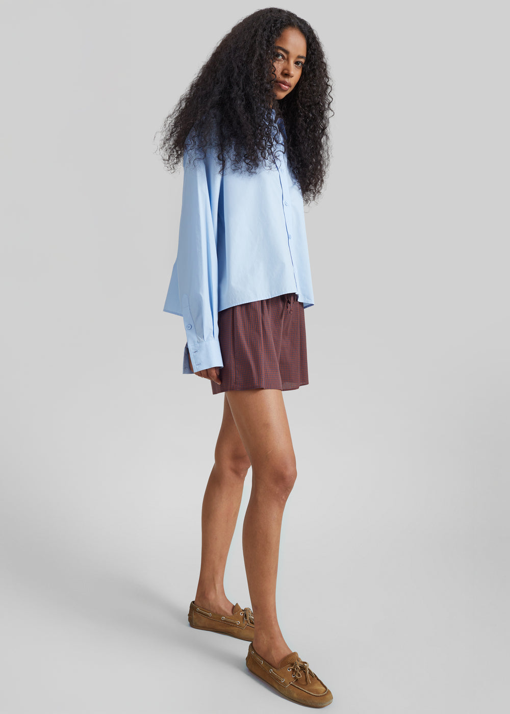 Arlen Cotton Boxy Shirt - Light Blue
