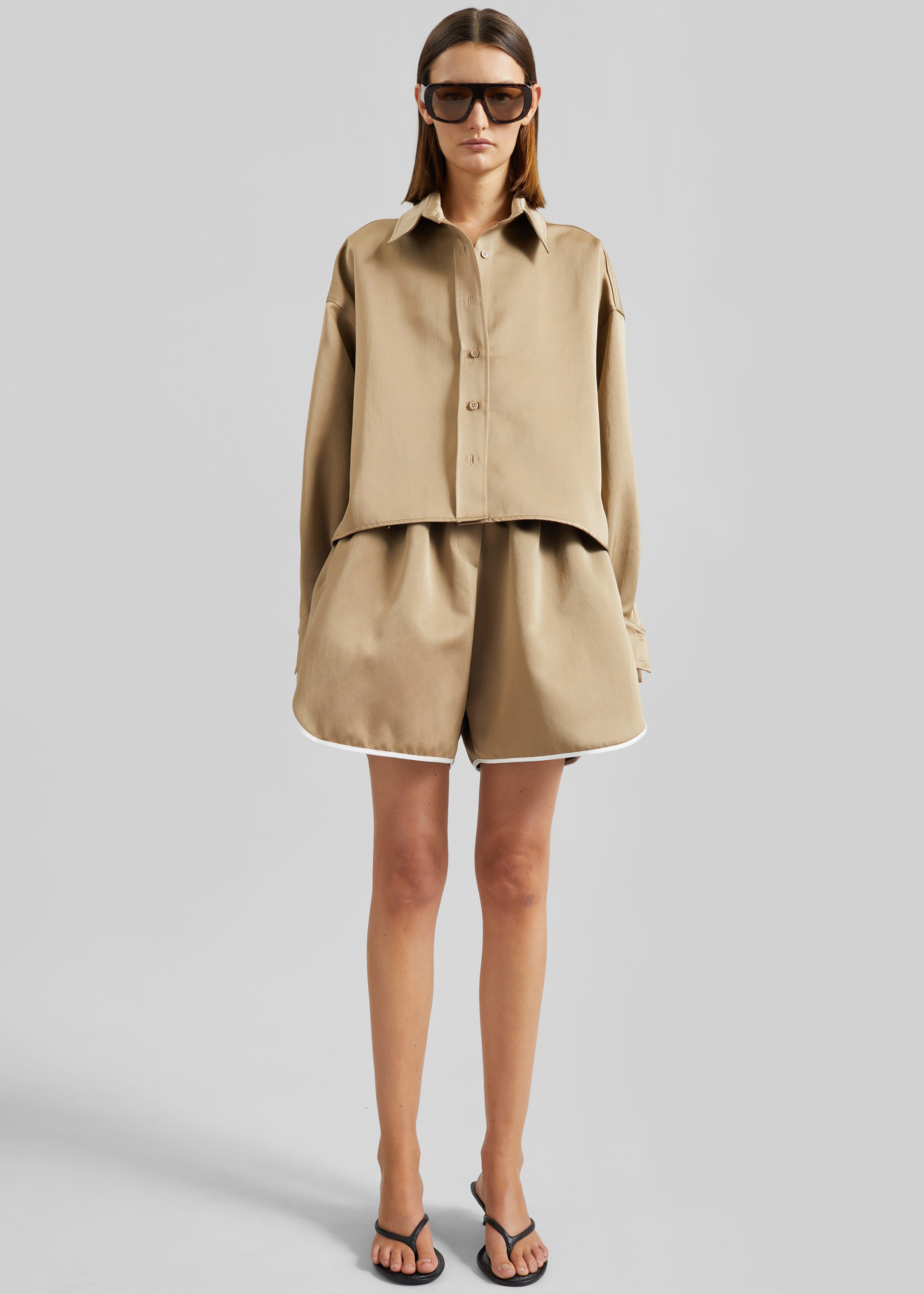 Shop the look image for Arlen Satin Boxy Shirt - Beige