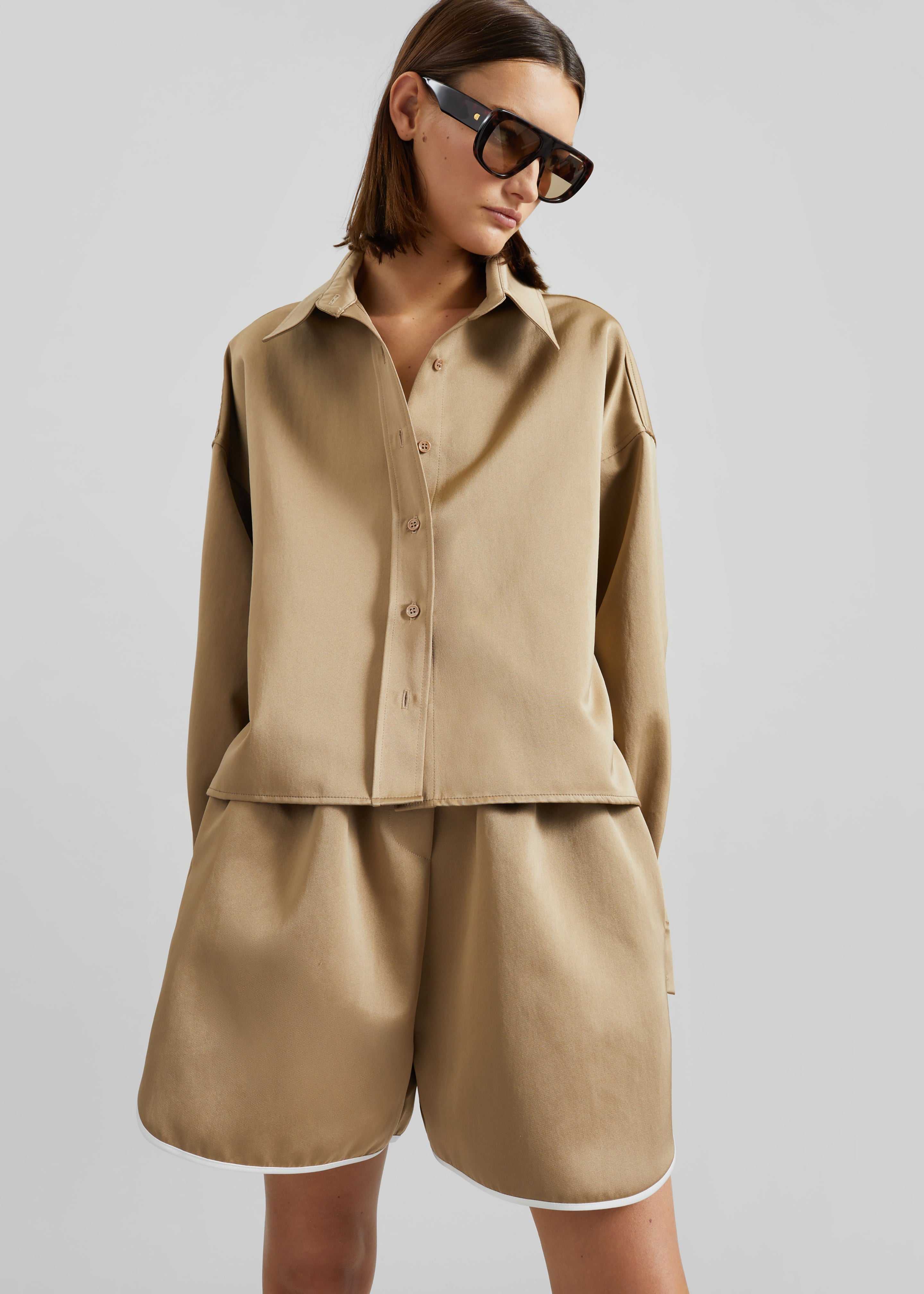 Arlen Satin Boxy Shirt - Beige – The Frankie Shop