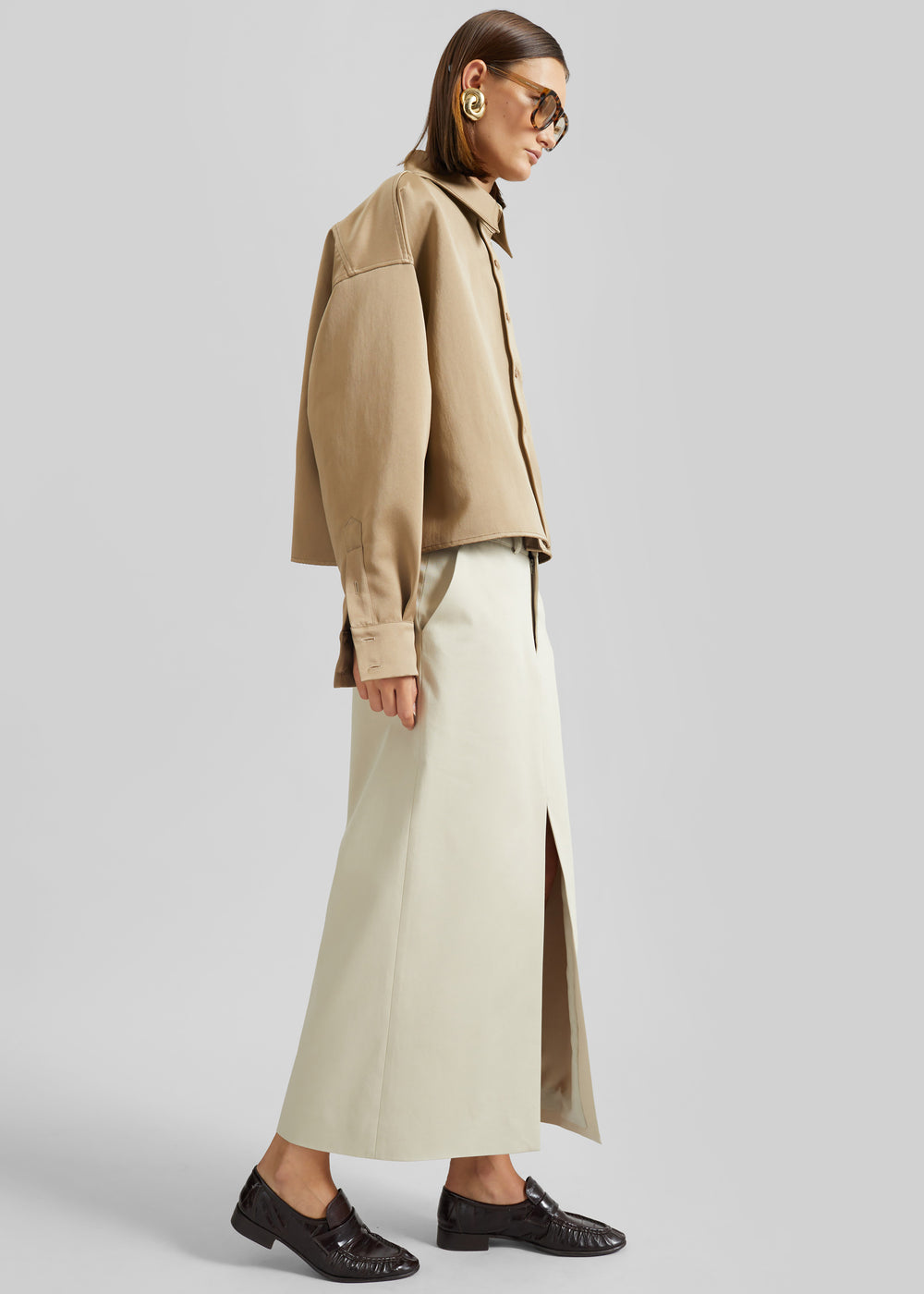 Arlen Satin Boxy Shirt - Beige - 1