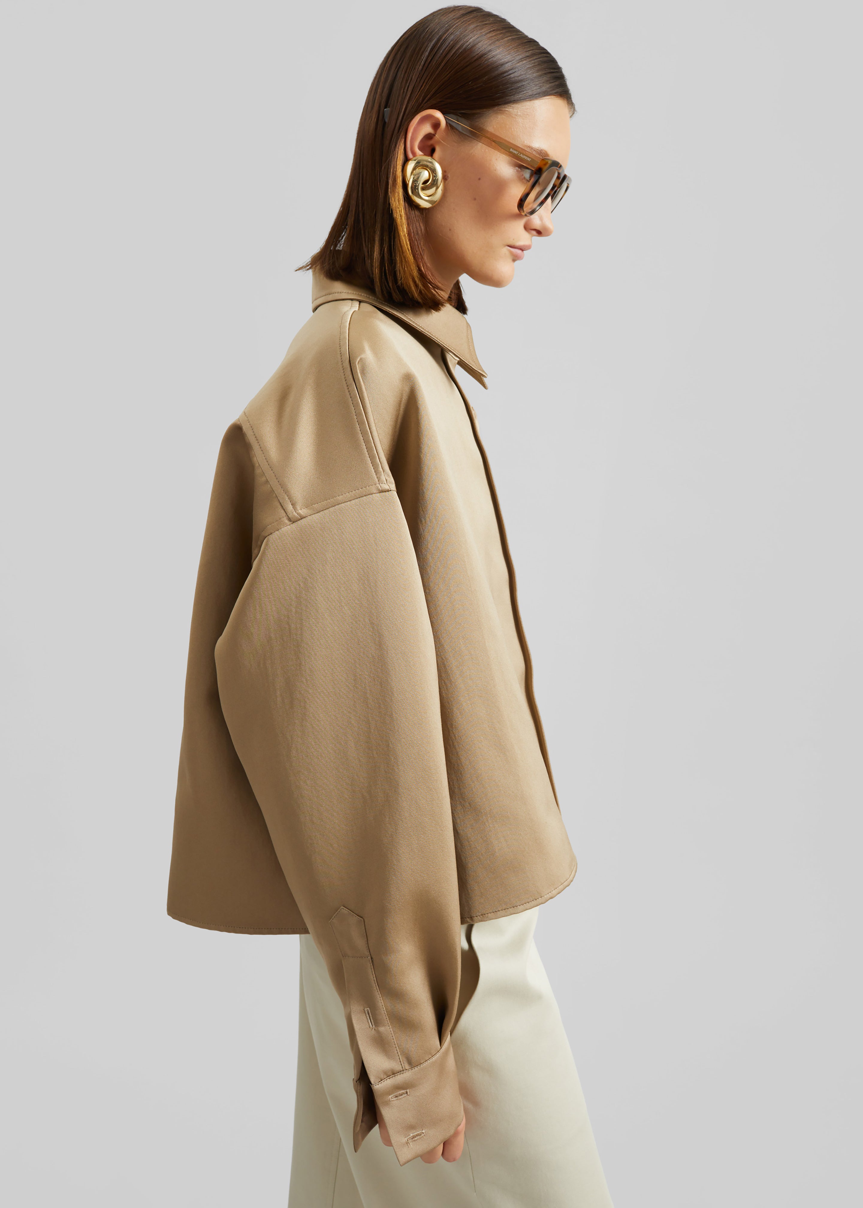 Arlen Satin Boxy Shirt - Beige - 4