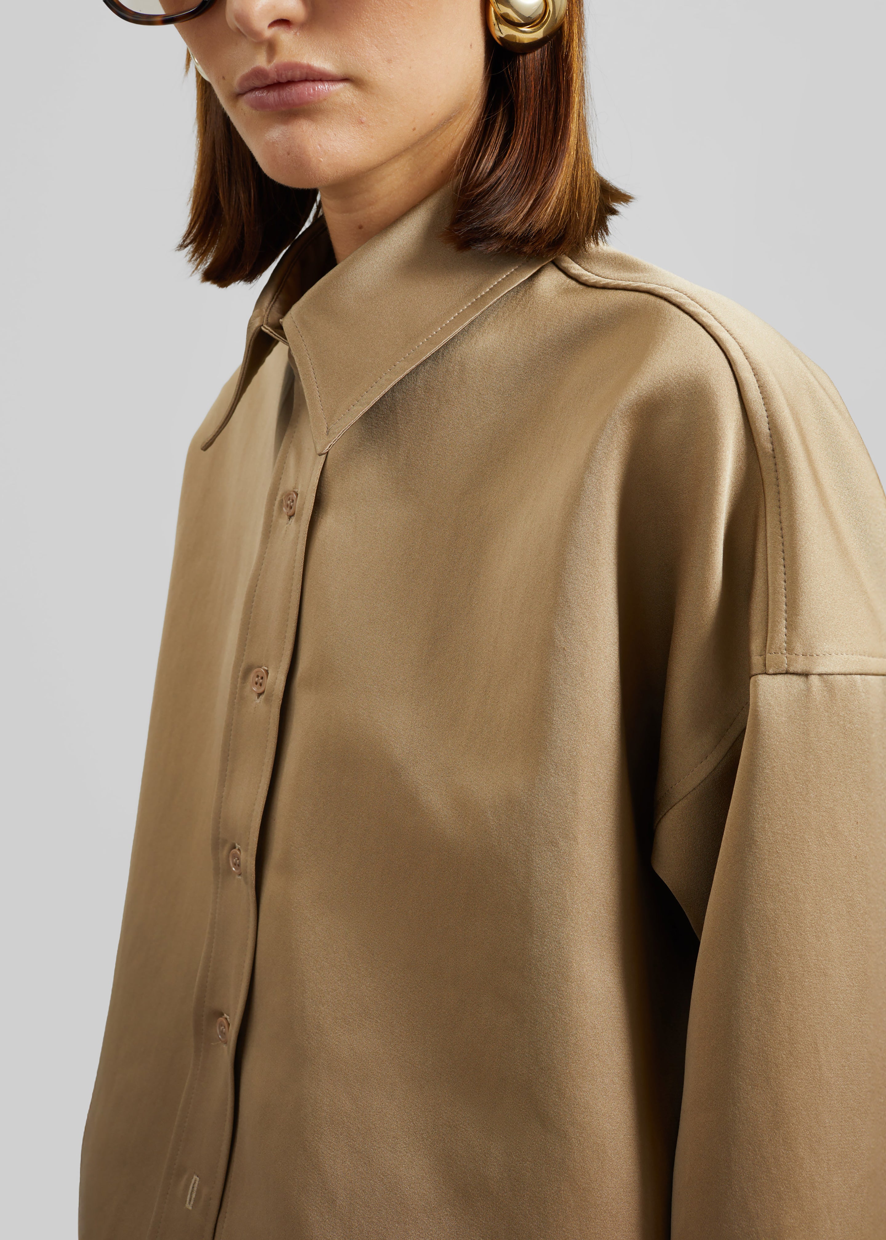 Arlen Satin Boxy Shirt - Beige - 6