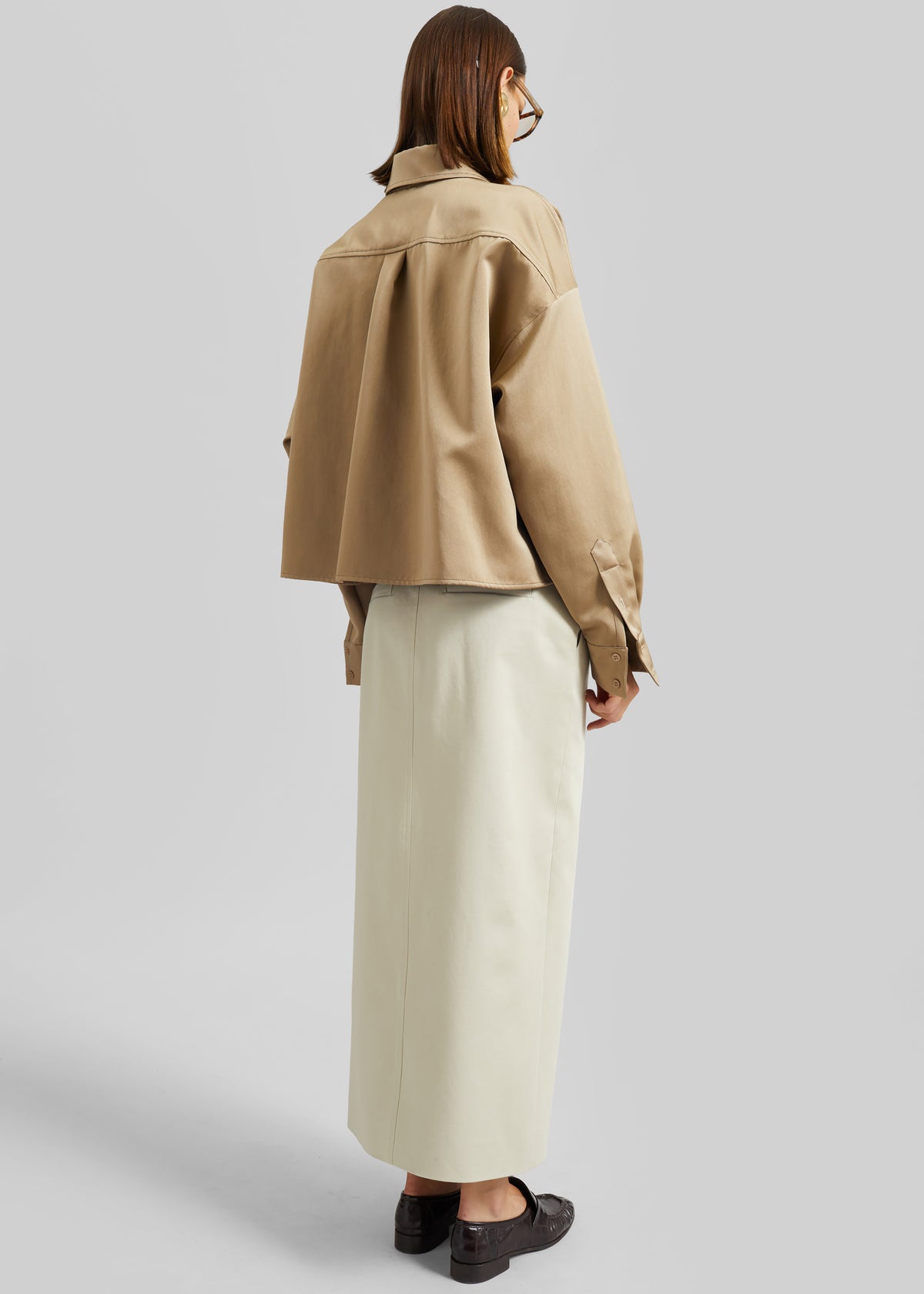 Arlen Satin Boxy Shirt - Beige - 8