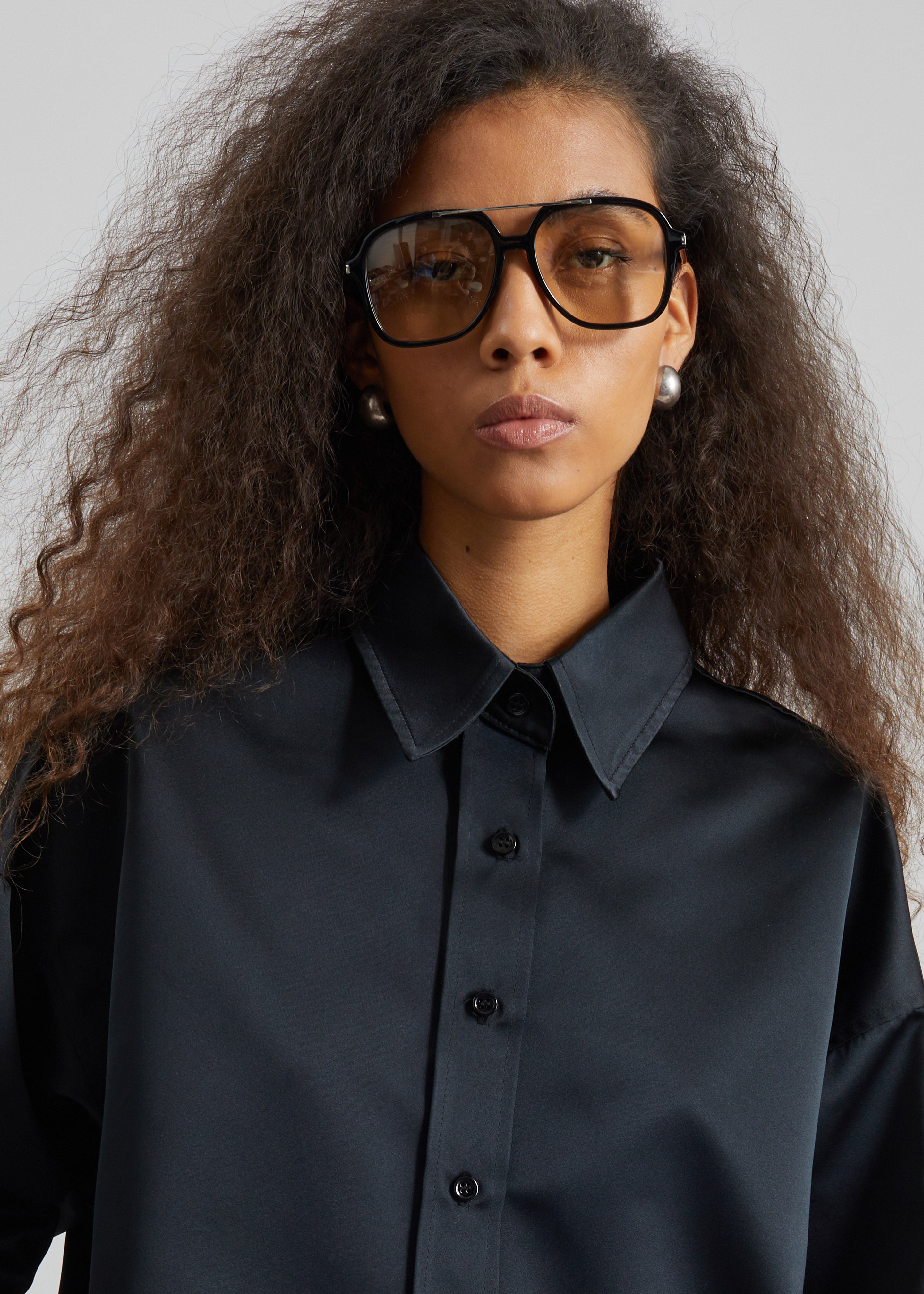 Arlen Satin Boxy Shirt - Black - 3