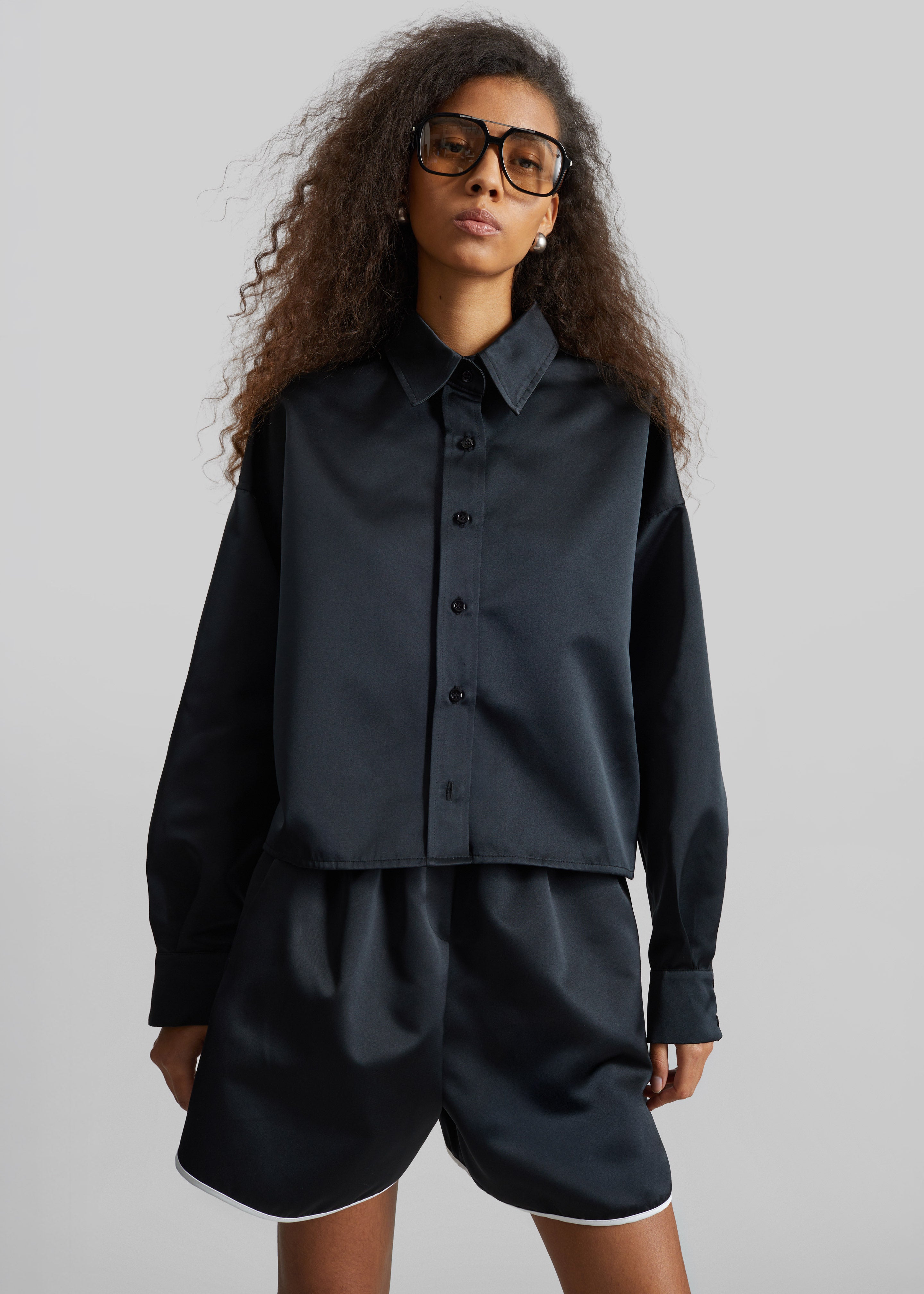 Arlen Satin Boxy Shirt - Black - 5