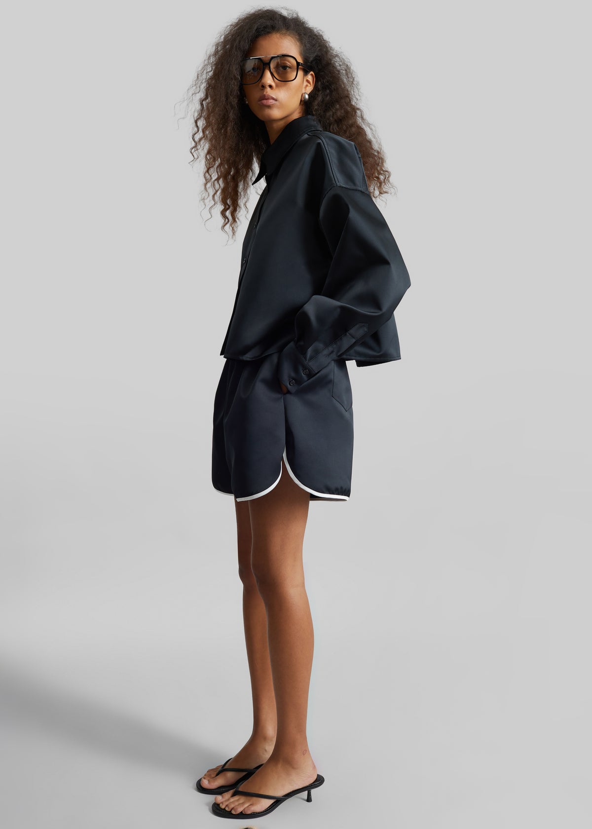 Arlen Satin Boxy Shirt - Black - 2