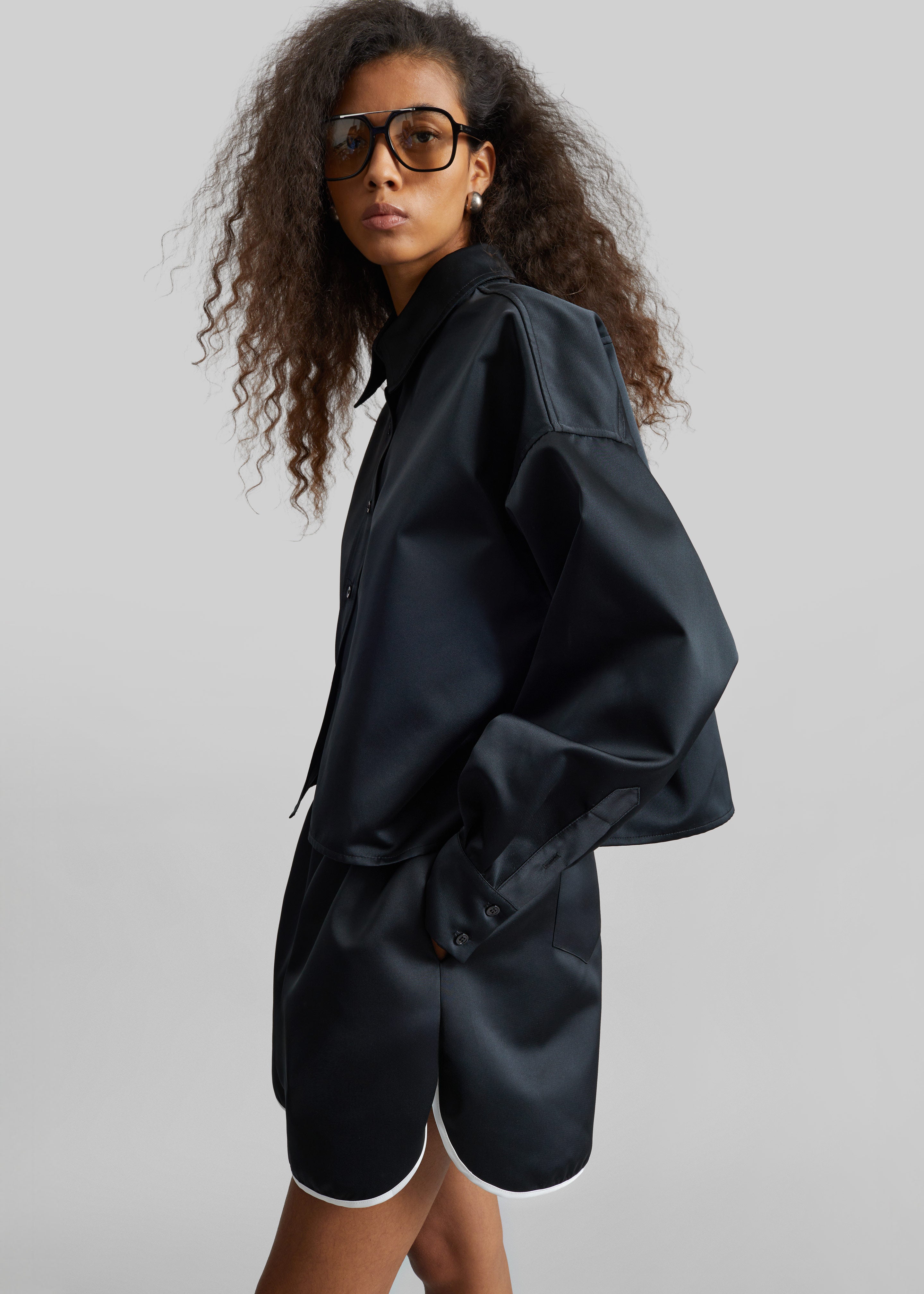 Arlen Satin Boxy Shirt - Black - 4