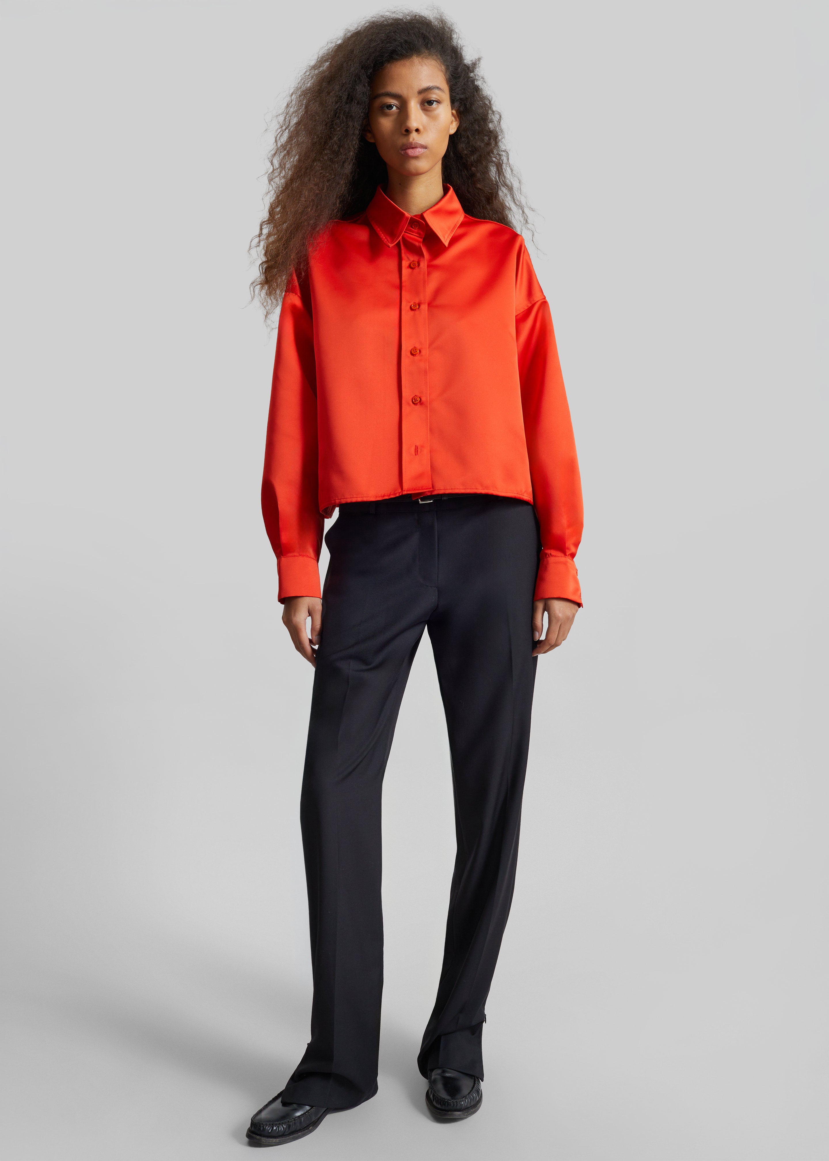 Arlen Satin Boxy Shirt - Coral Red - 2