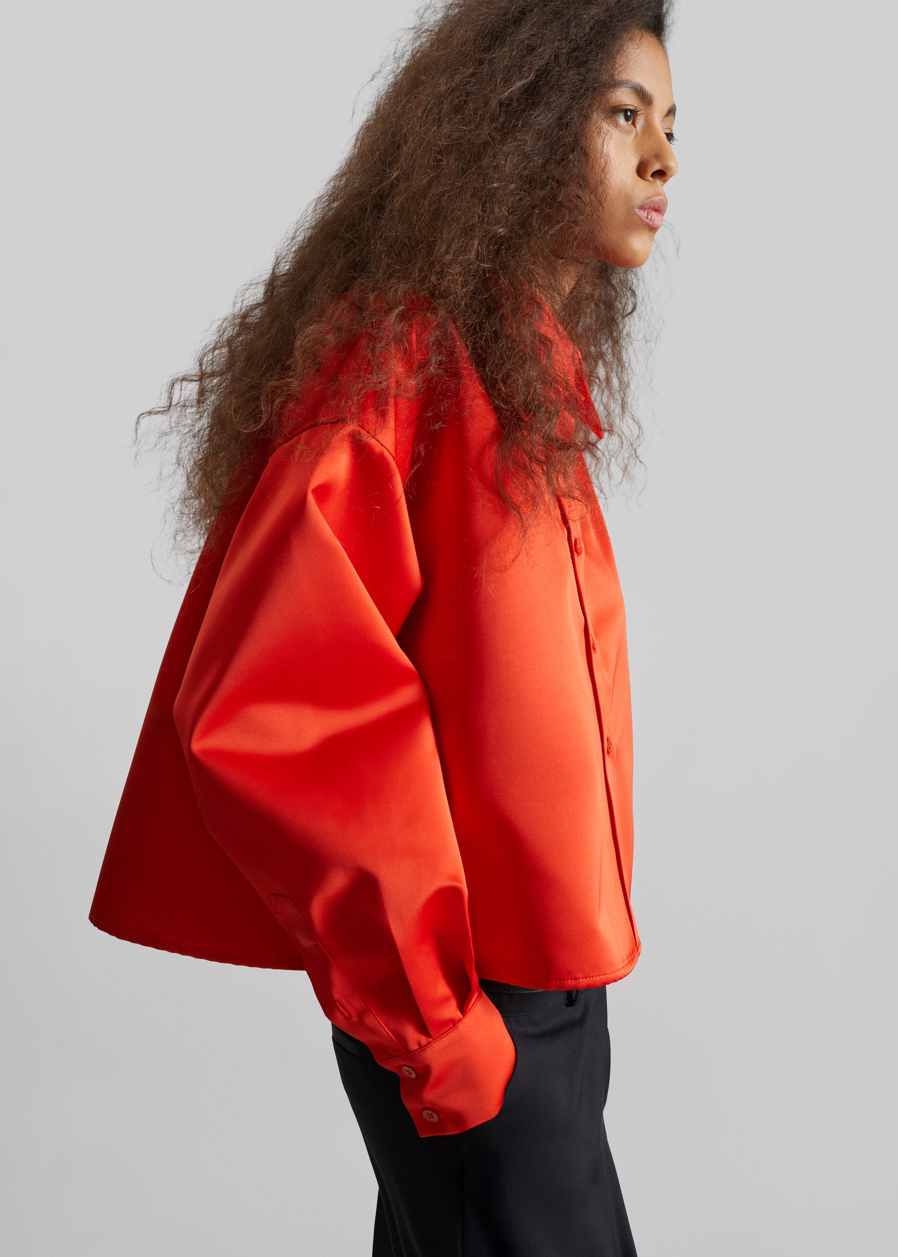 Arlen Satin Boxy Shirt - Coral Red – The Frankie Shop