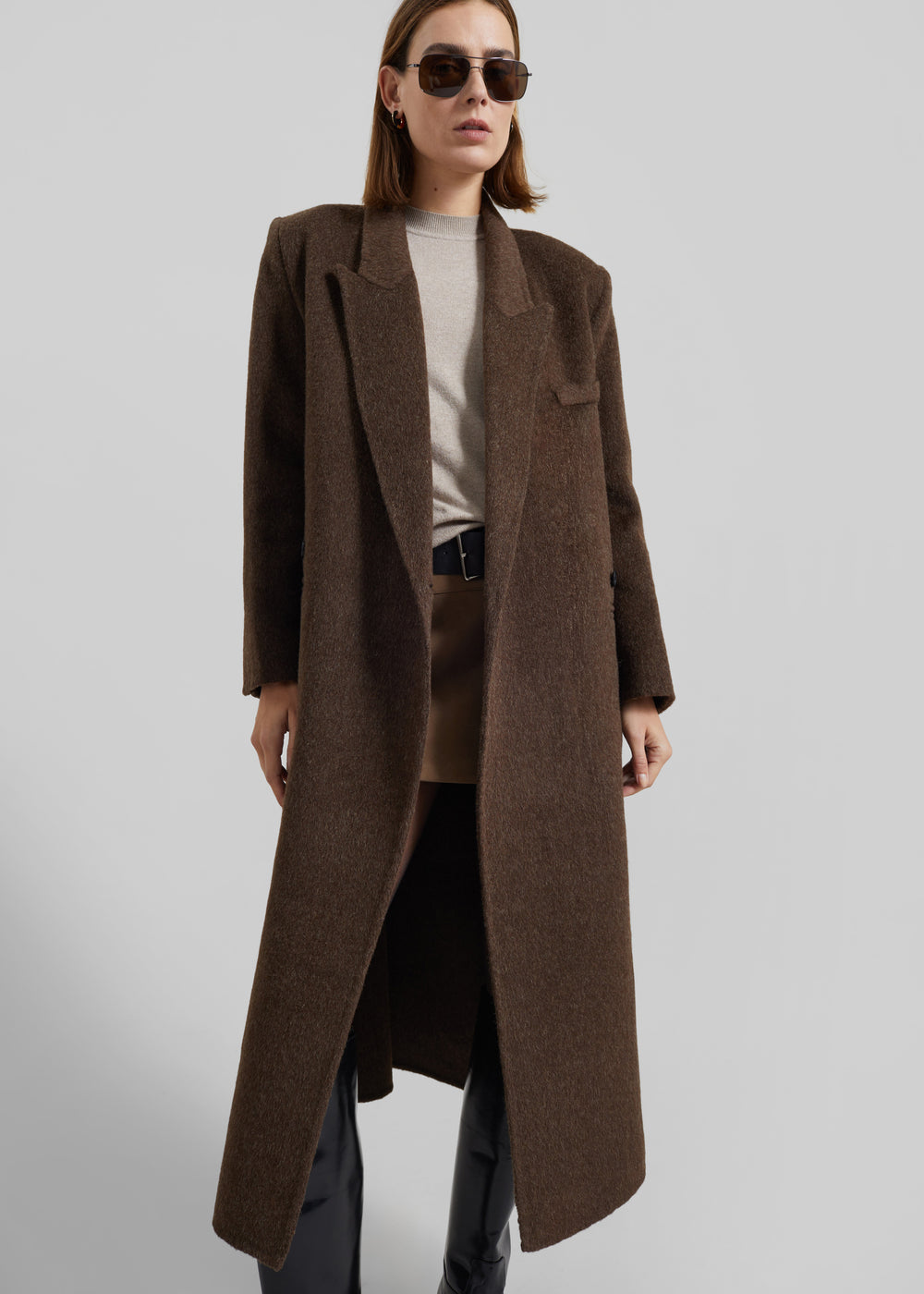 Arlene Wool Belted Coat - Brown - 1