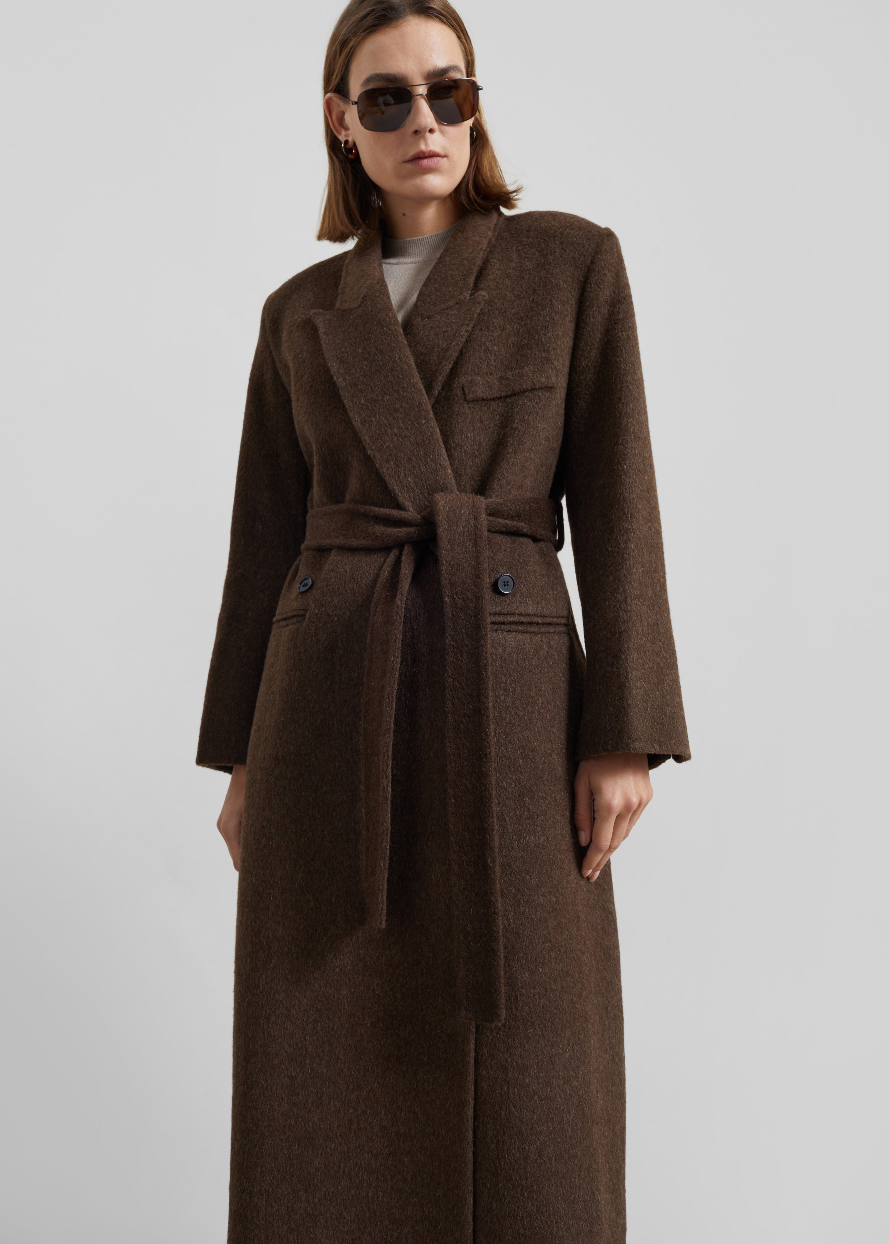Arlene Wool Belted Coat - Brown - 5