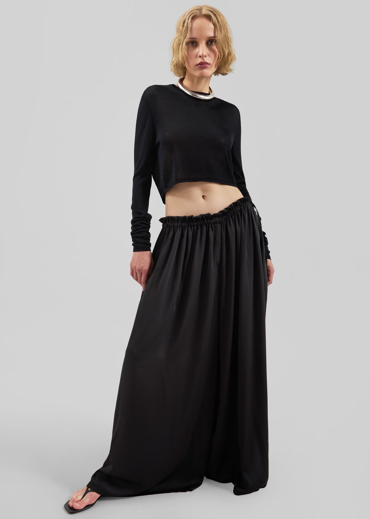 Arleth Satin Sheer Drawstring Pants - Black - 4