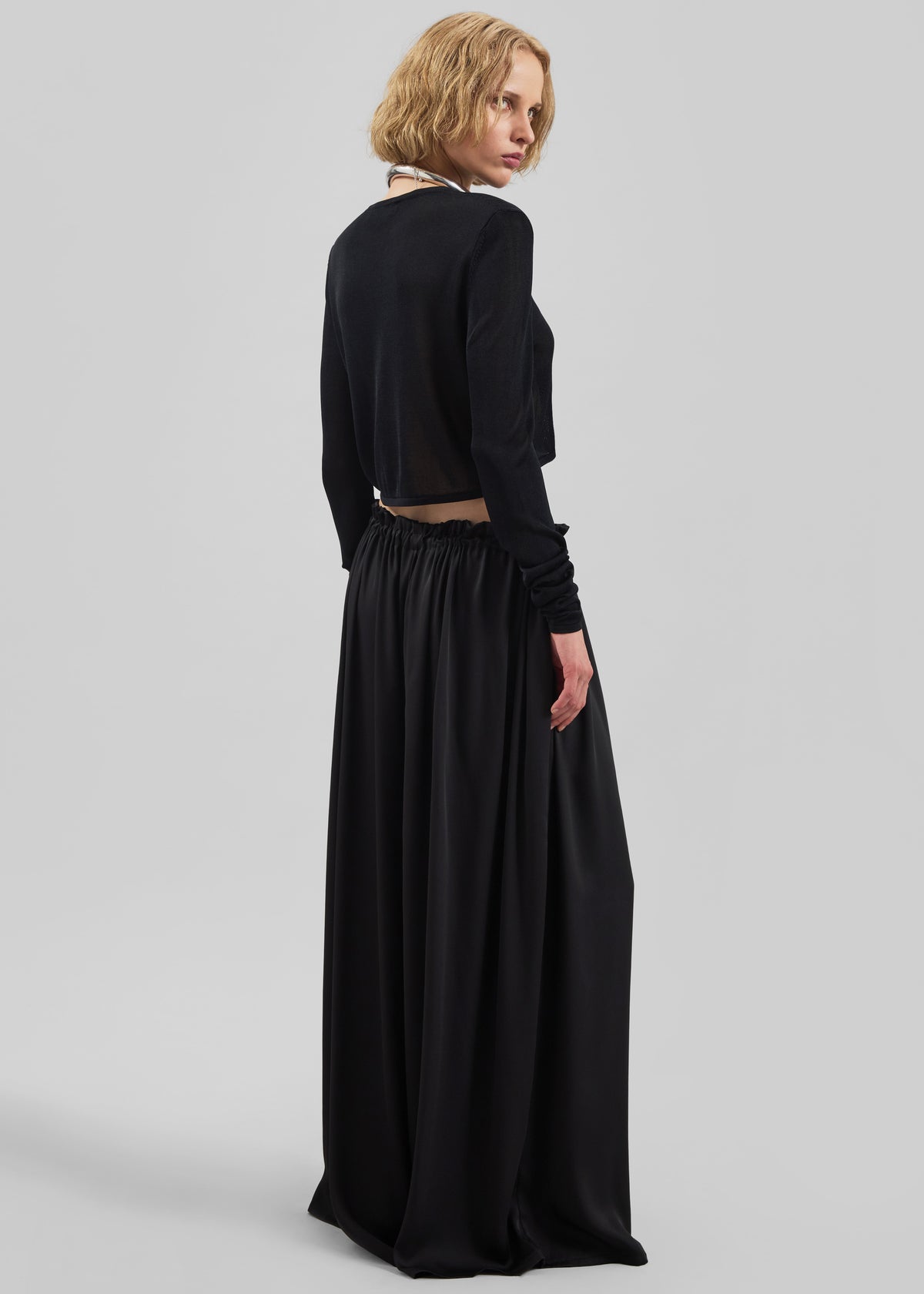 Arleth Satin Sheer Drawstring Pants - Black - 6