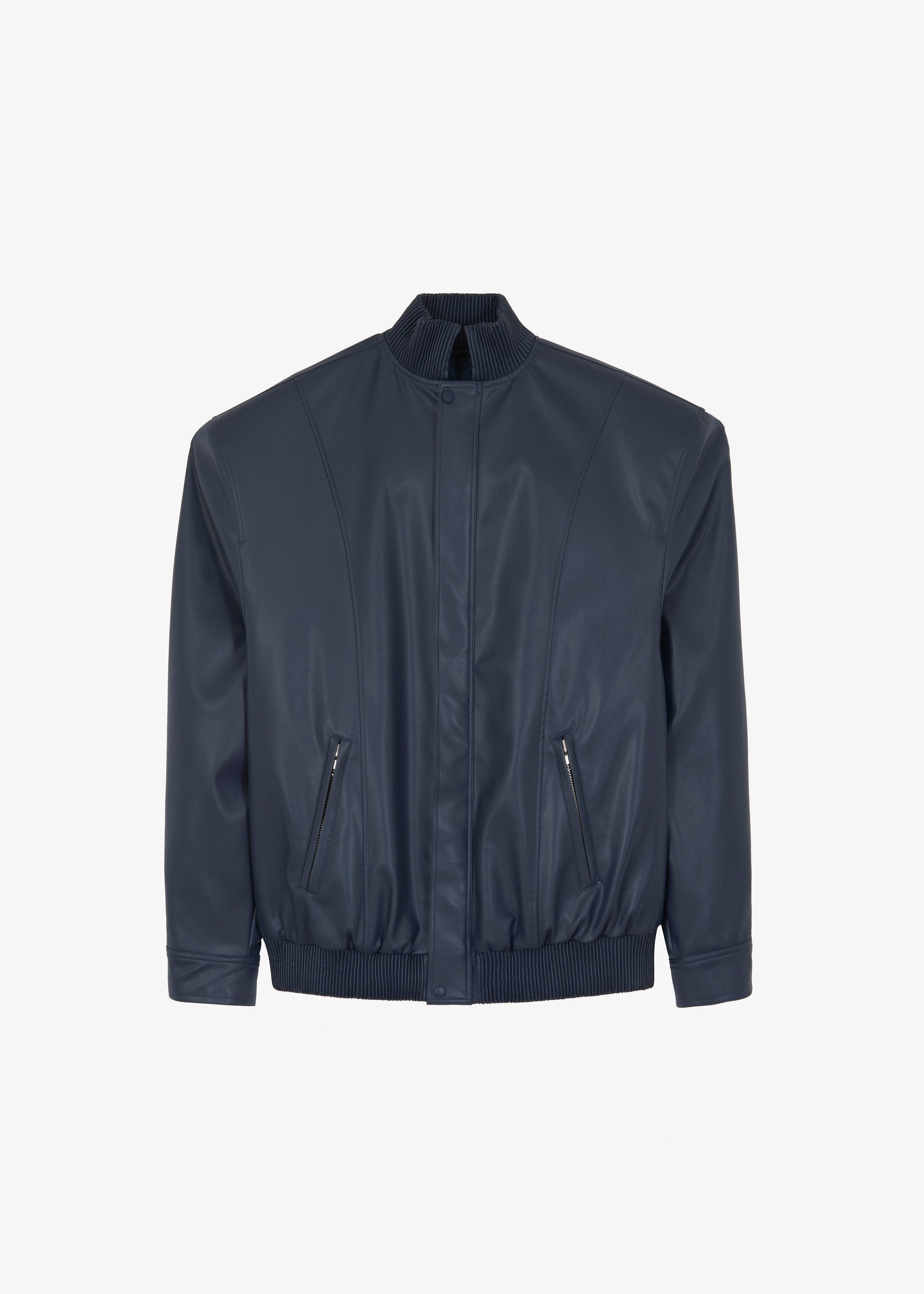 Arley Oversized Faux Leather Bomber - Navy - 9