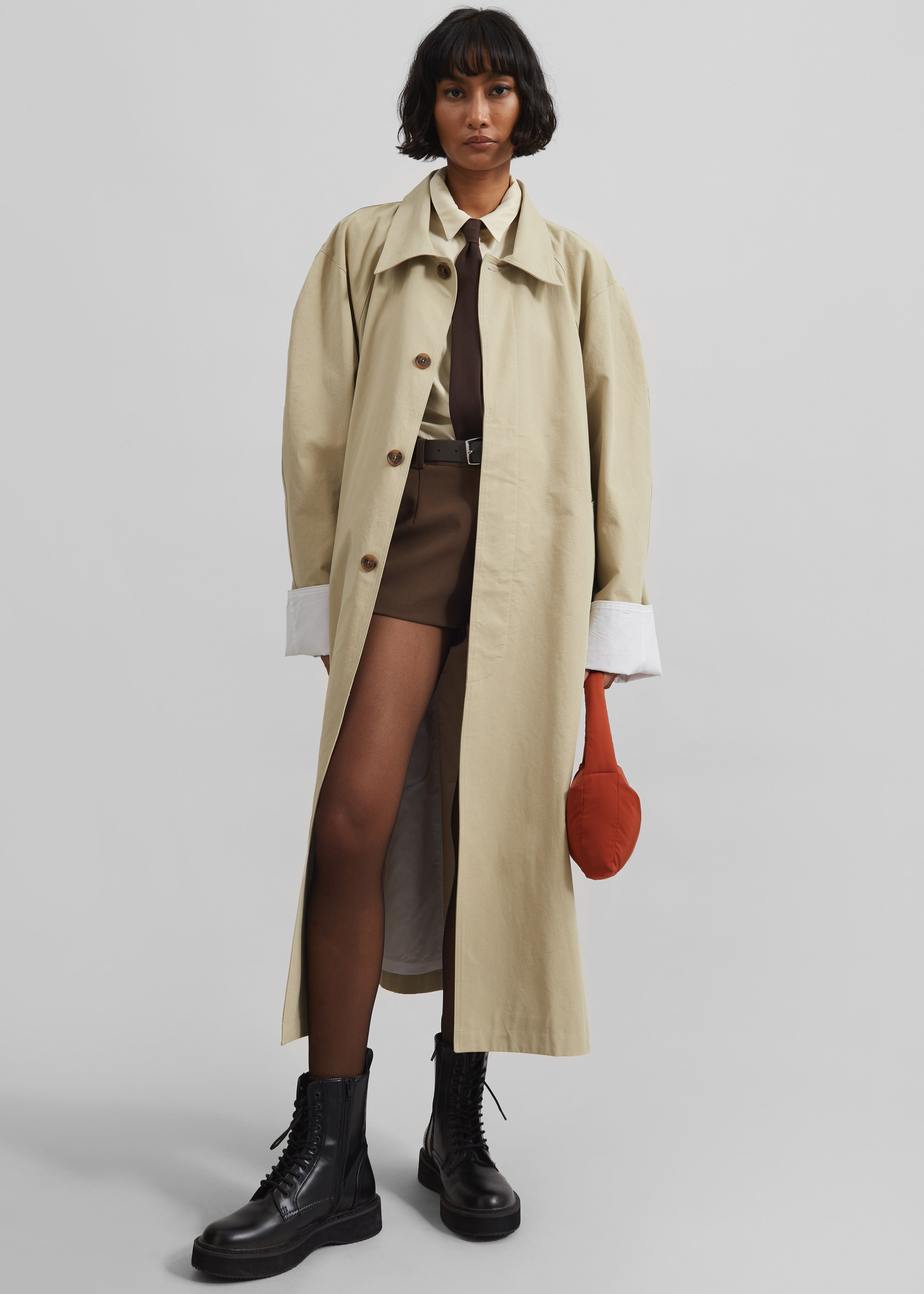 Arlise Oversized Trench Coat - Beige - 3