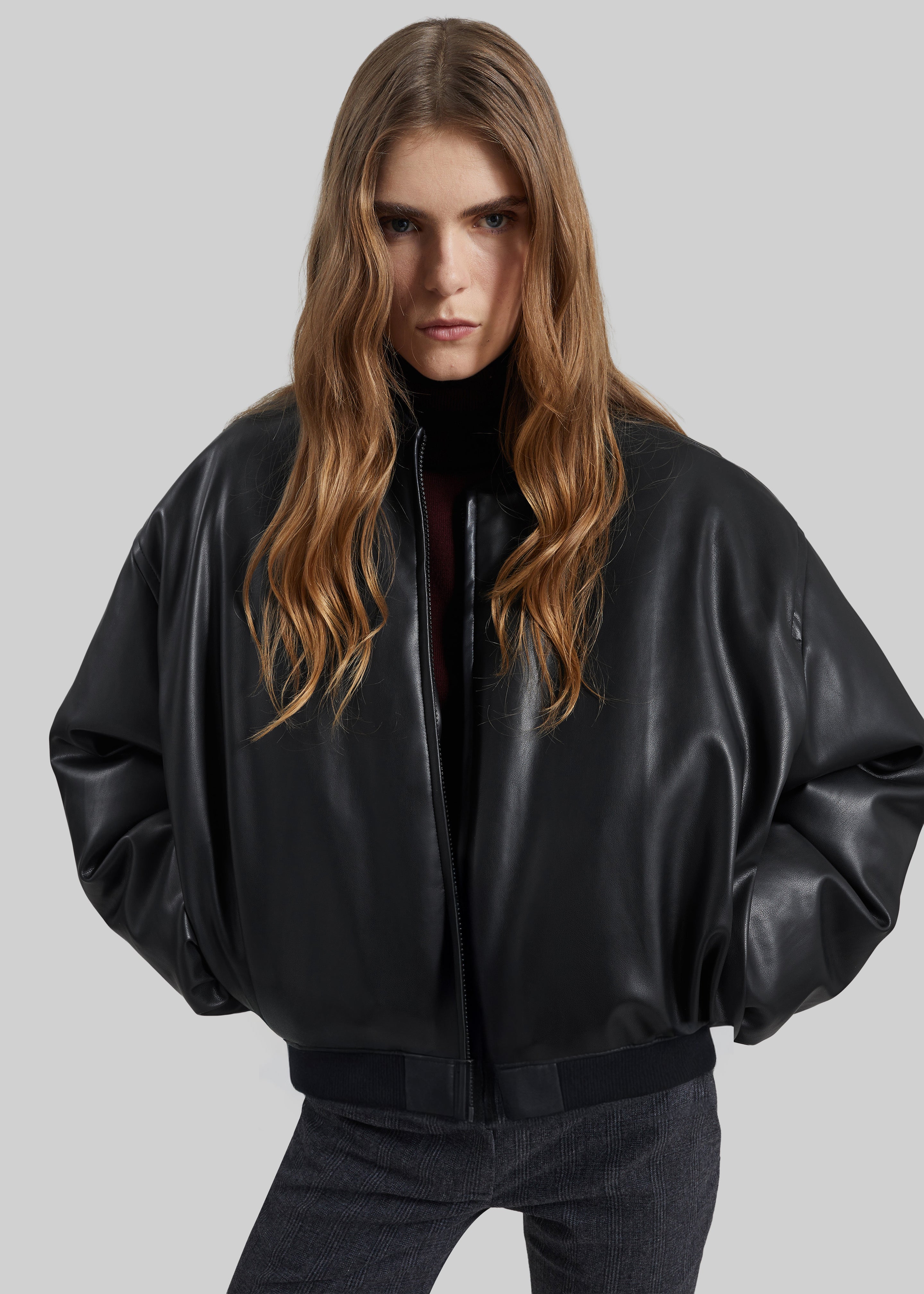 Arolla Faux Leather Draped Jacket - Black - 9