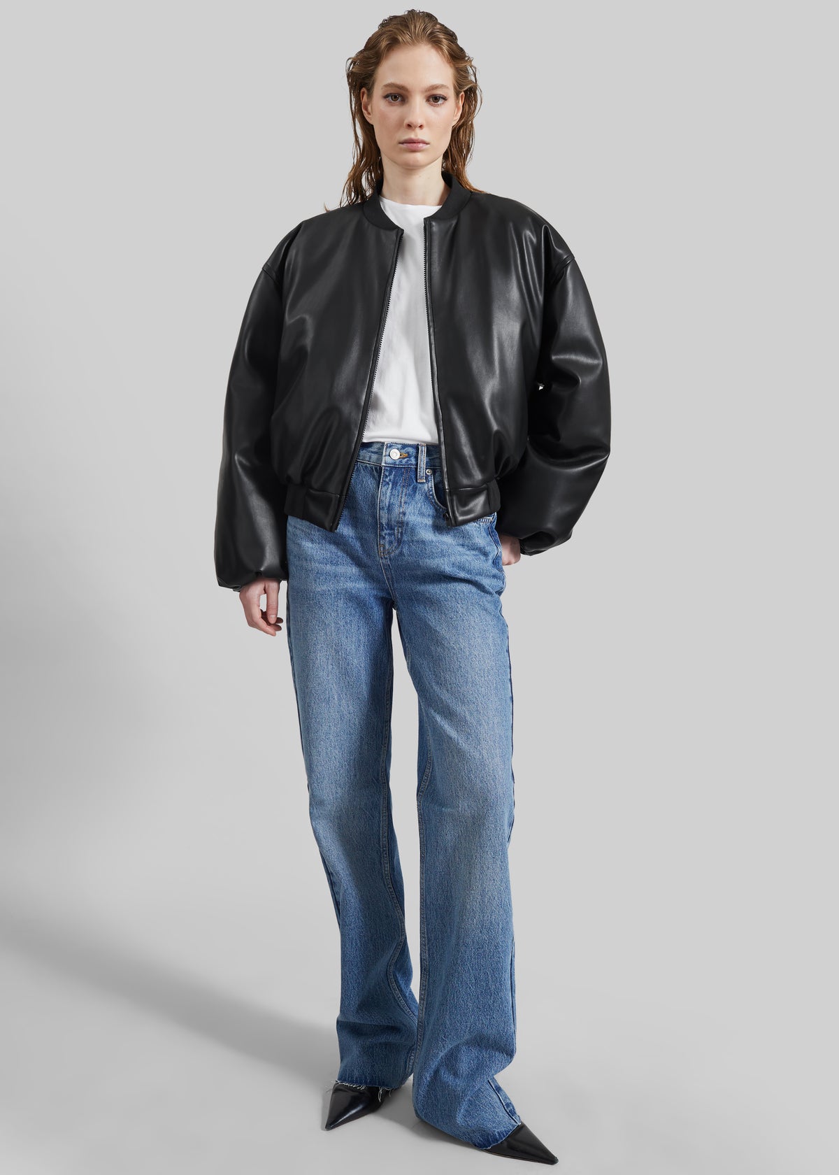 Arolla Faux Leather Draped Jacket - Black - 3