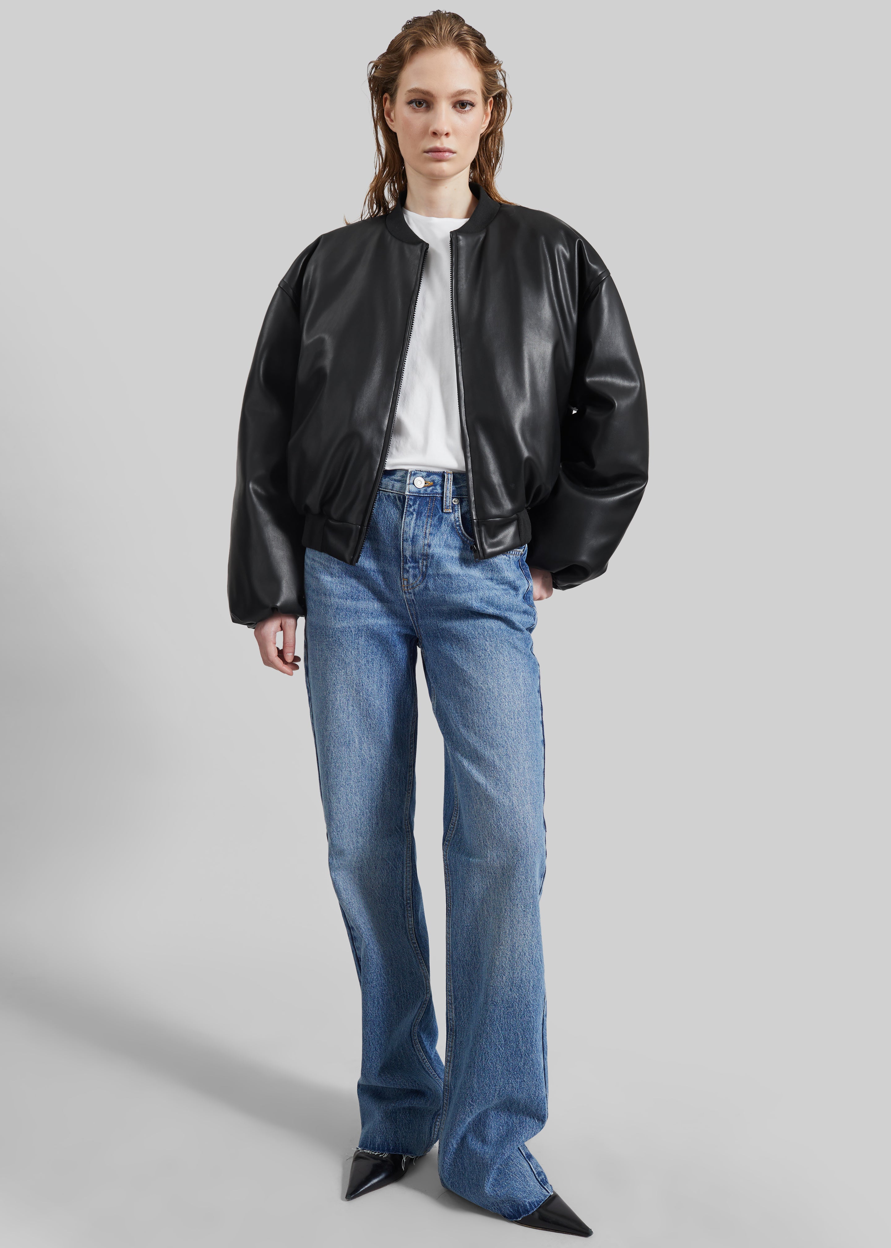 Arolla Faux Leather Draped Jacket - Black - 3