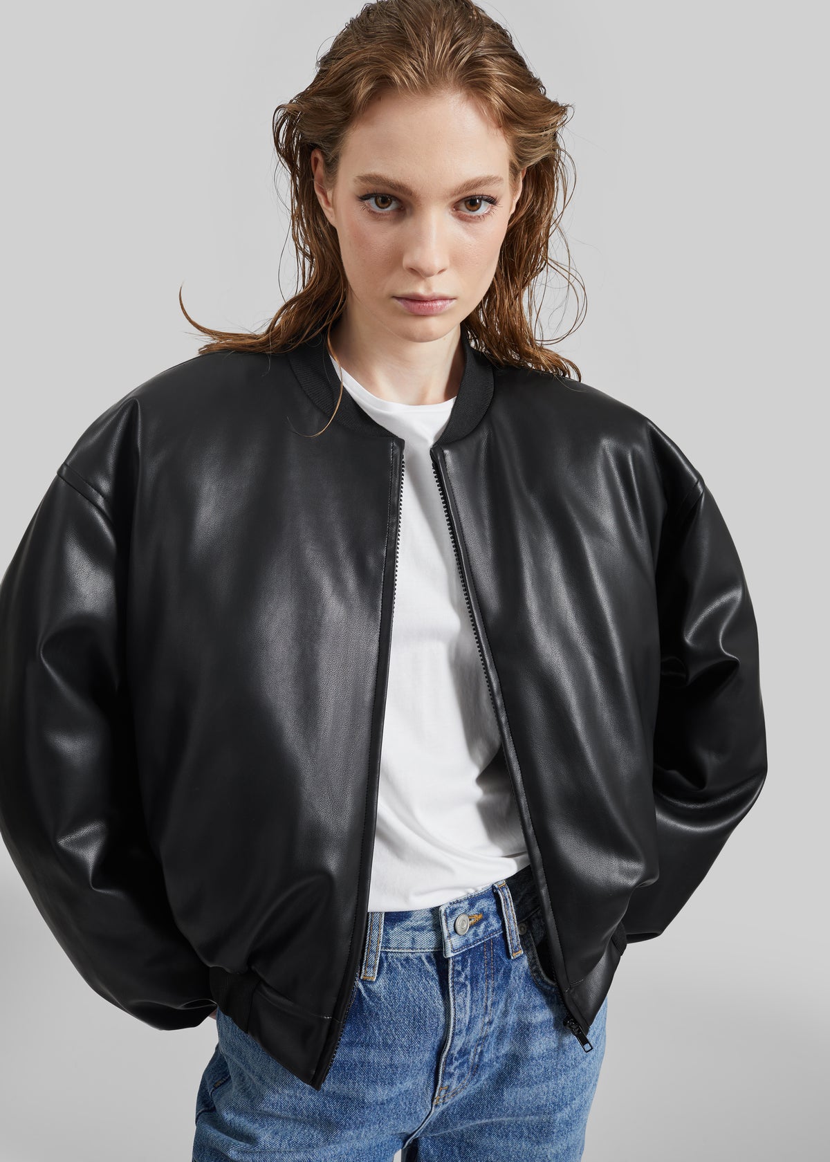 Arolla Faux Leather Draped Jacket - Black - 2