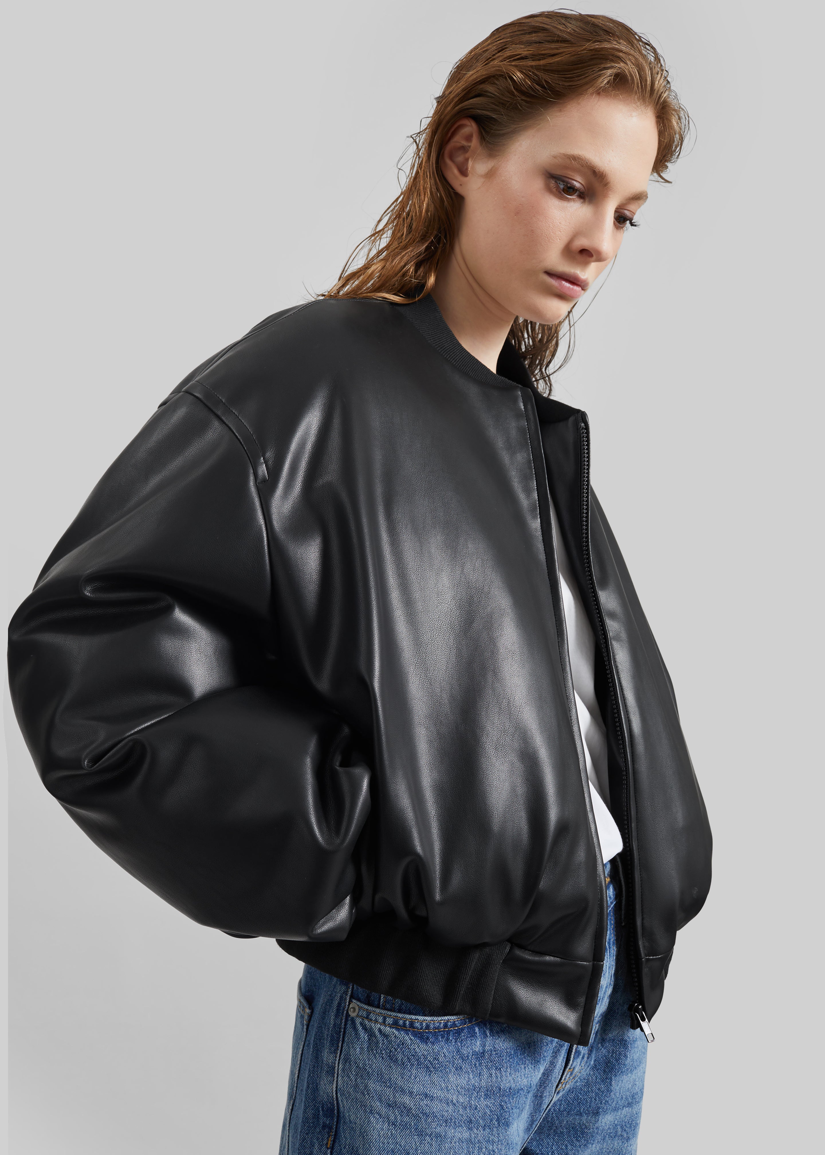 Arolla Faux Leather Draped Jacket - Black - 6