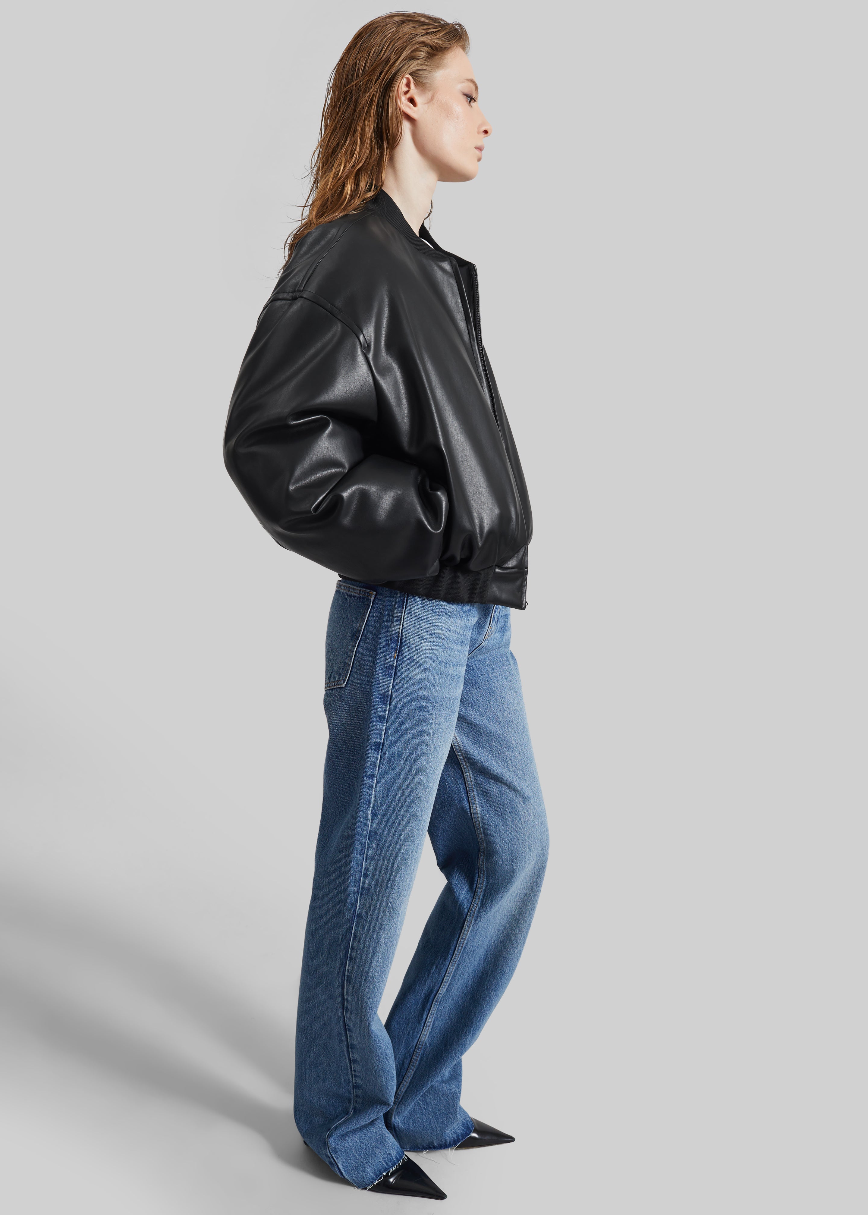 Arolla Faux Leather Draped Jacket - Black - 5