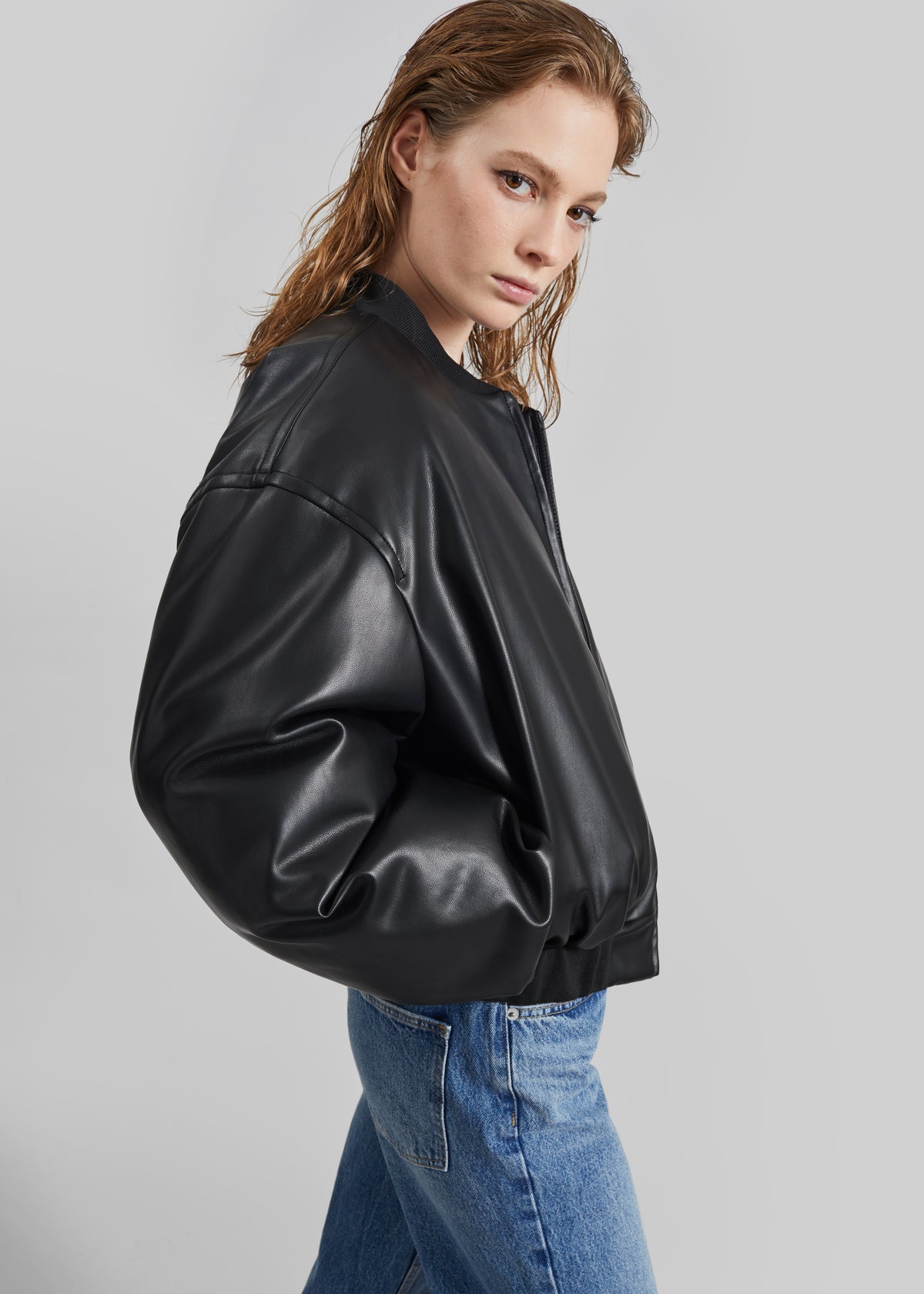 Arolla Faux Leather Draped Jacket - Black - 1