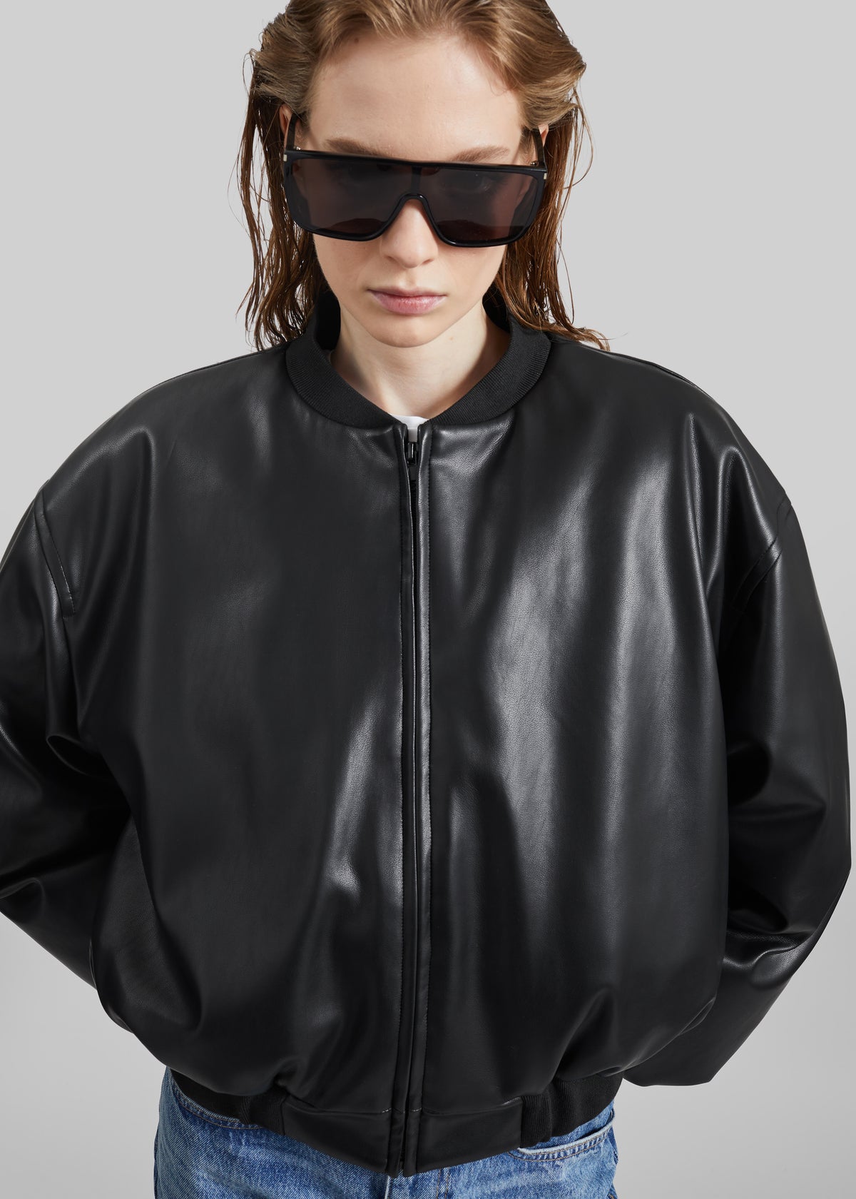 Arolla Faux Leather Draped Jacket - Black - 4