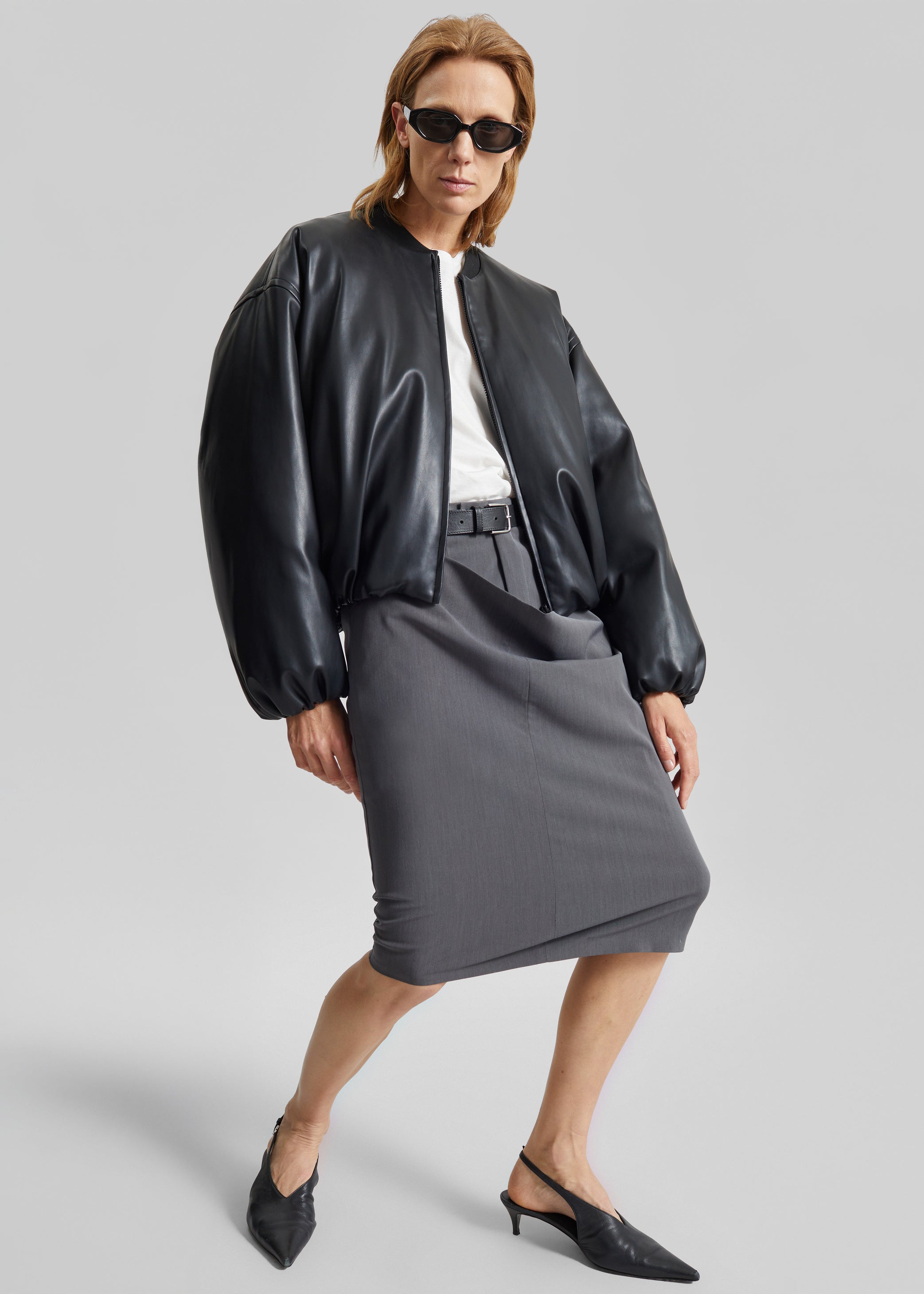 Shop the look image for Arolla Faux Leather Draped Jacket - Black
