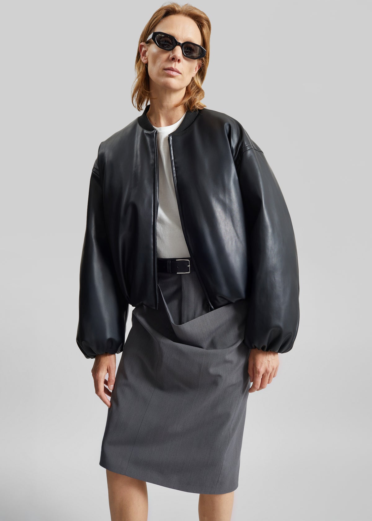 Arolla Faux Leather Draped Jacket - Black - 2