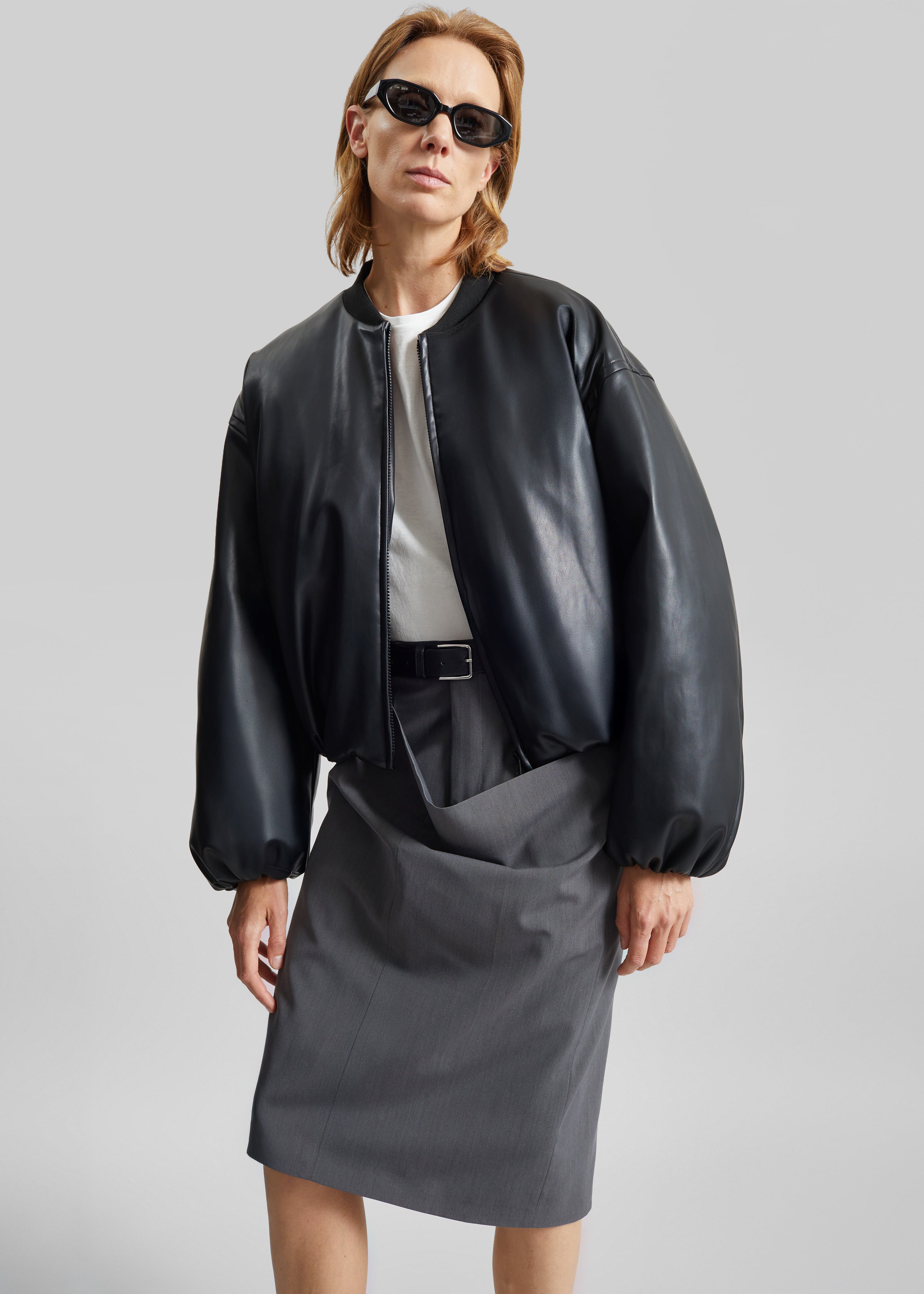 Arolla Faux Leather Draped Jacket - Black - 2