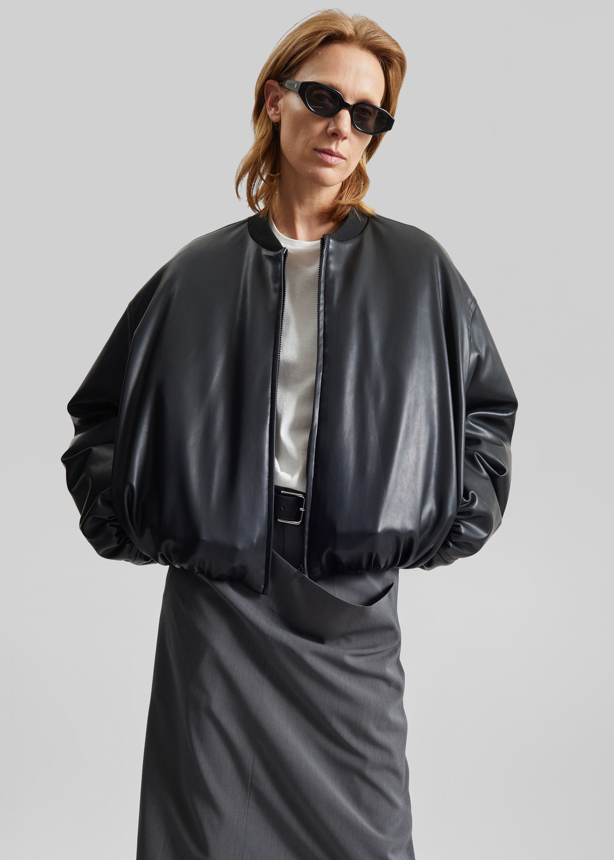 Arolla Faux Leather Draped Jacket - Black - 4