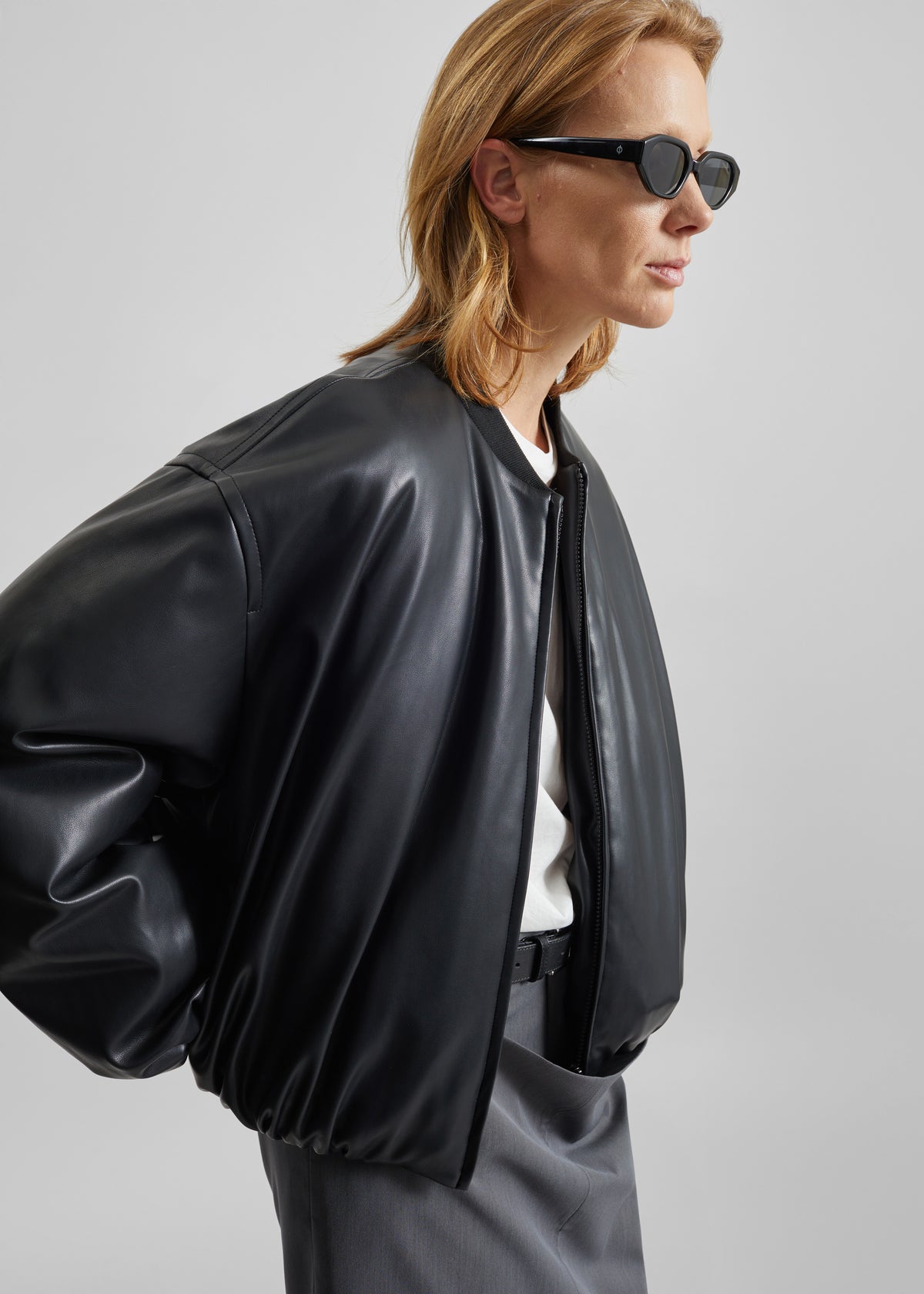 Arolla Faux Leather Draped Jacket - Black - 3