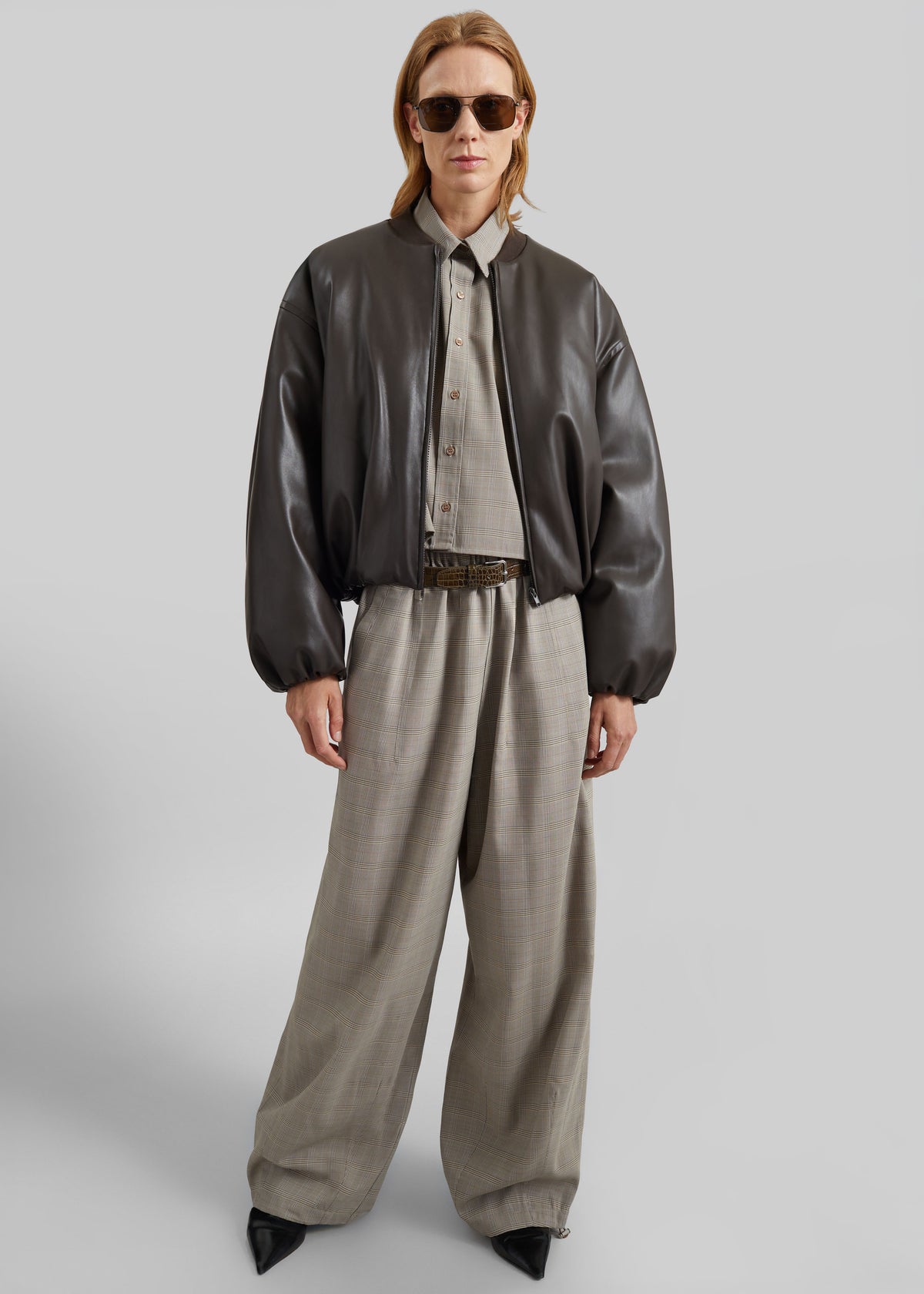 Arolla Faux Leather Draped Jacket - Brown - 2