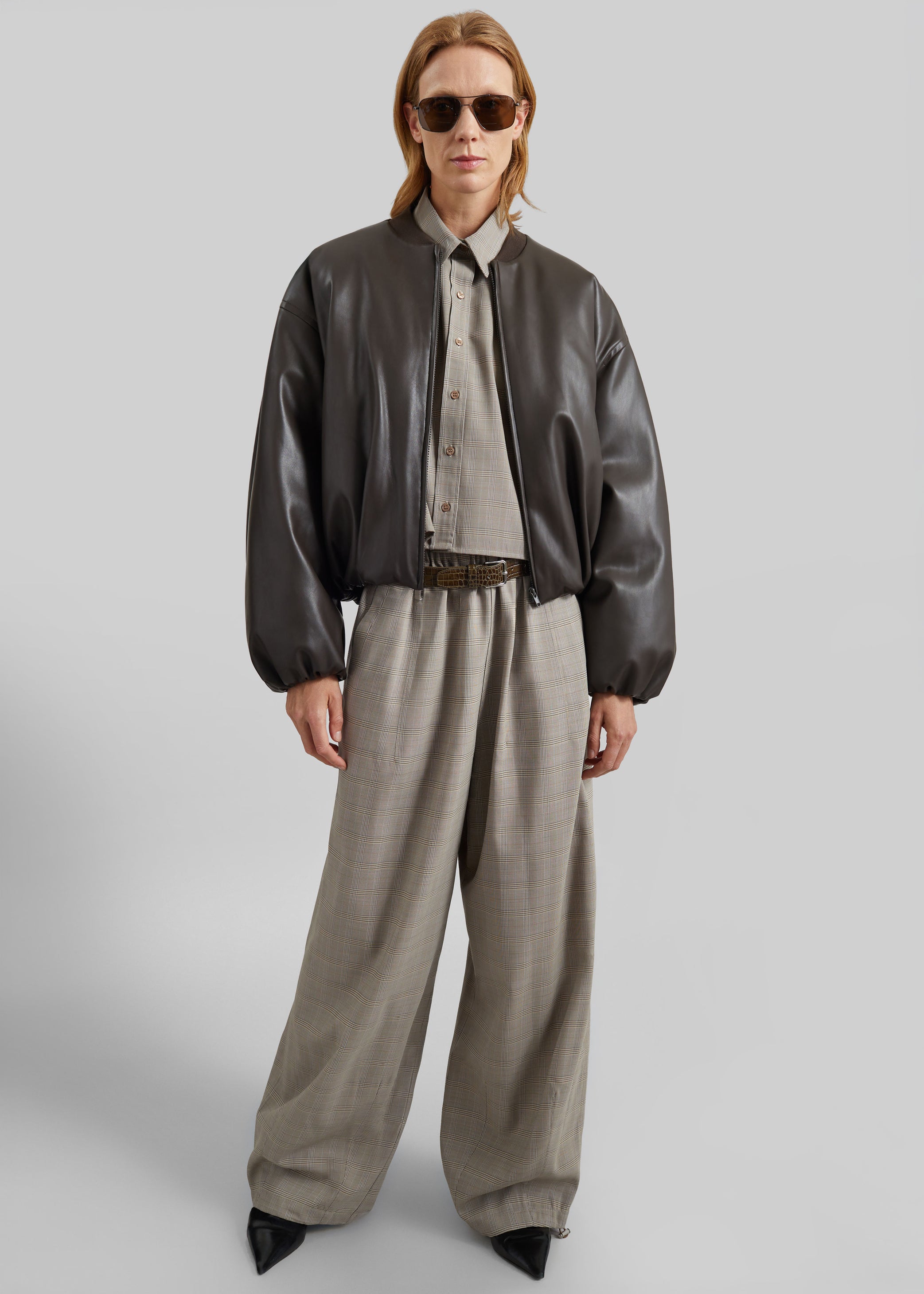 Shop the look image for Arolla Faux Leather Draped Jacket - Brown