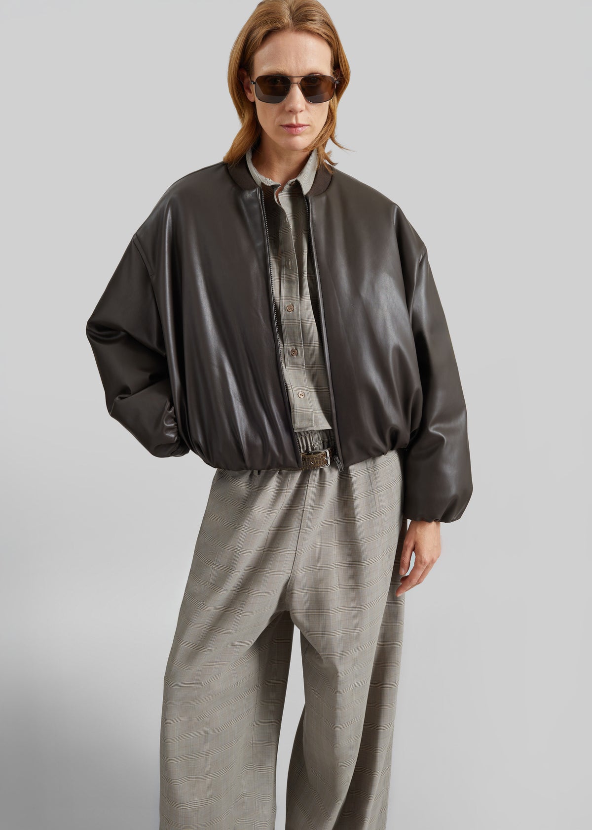 Arolla Faux Leather Draped Jacket - Brown - 3