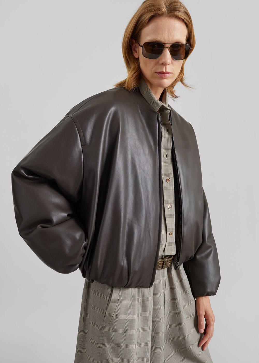 Arolla Faux Leather Draped Jacket - Brown