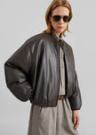 Arolla Faux Leather Draped Jacket - Brown