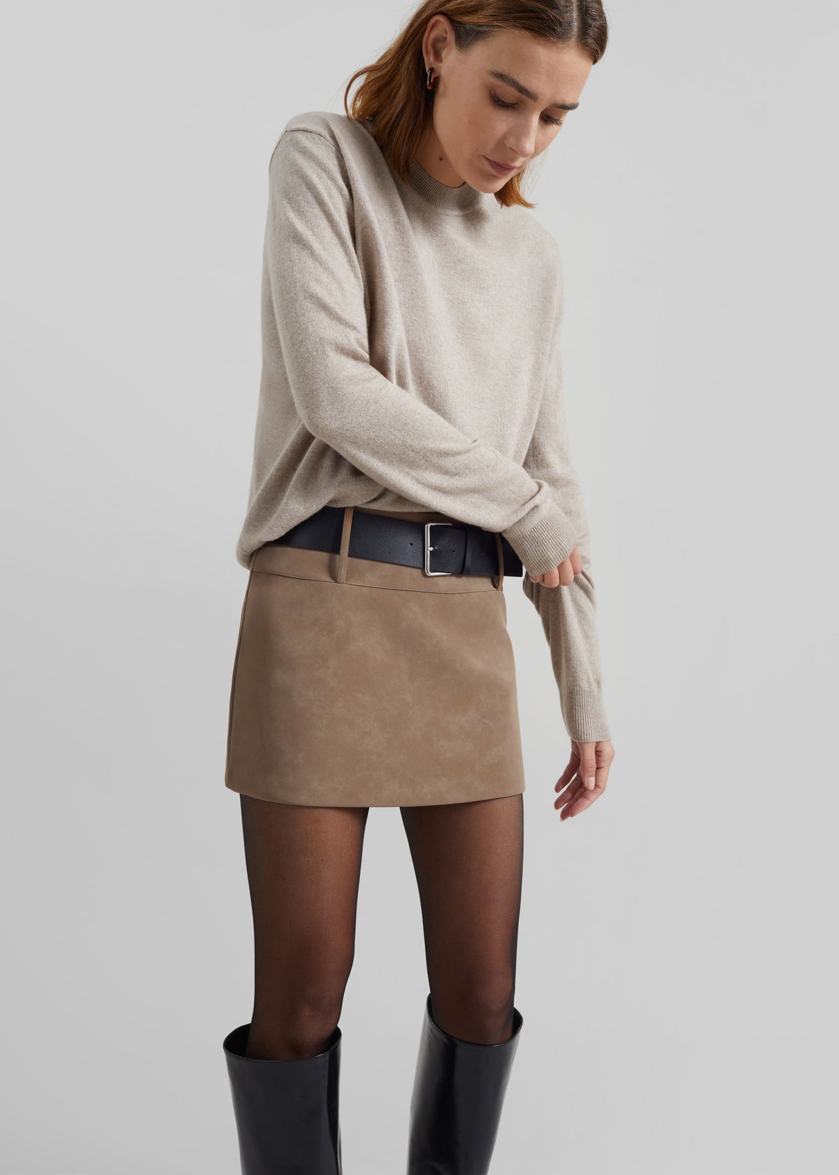 Arosa Belted Mini Skirt - Beige - 4