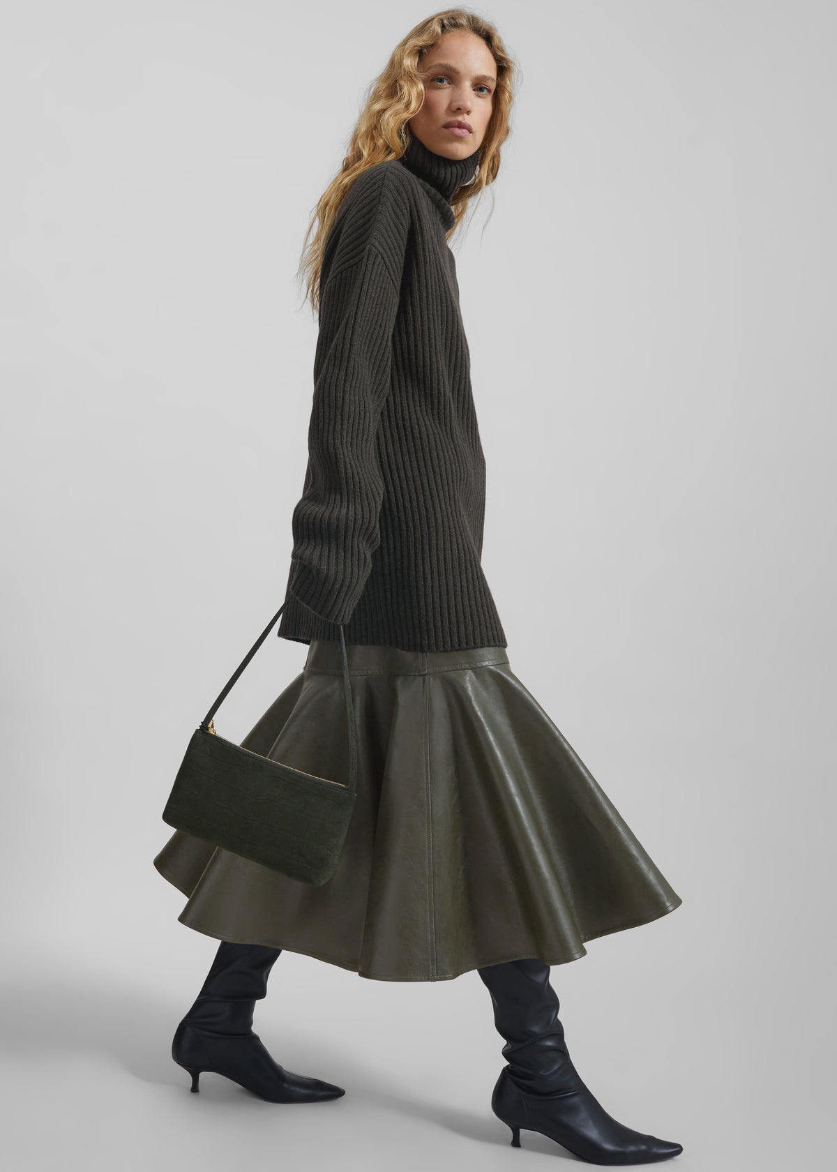 Arvika Faux Leather Mermaid Skirt - Dark Olive - 1