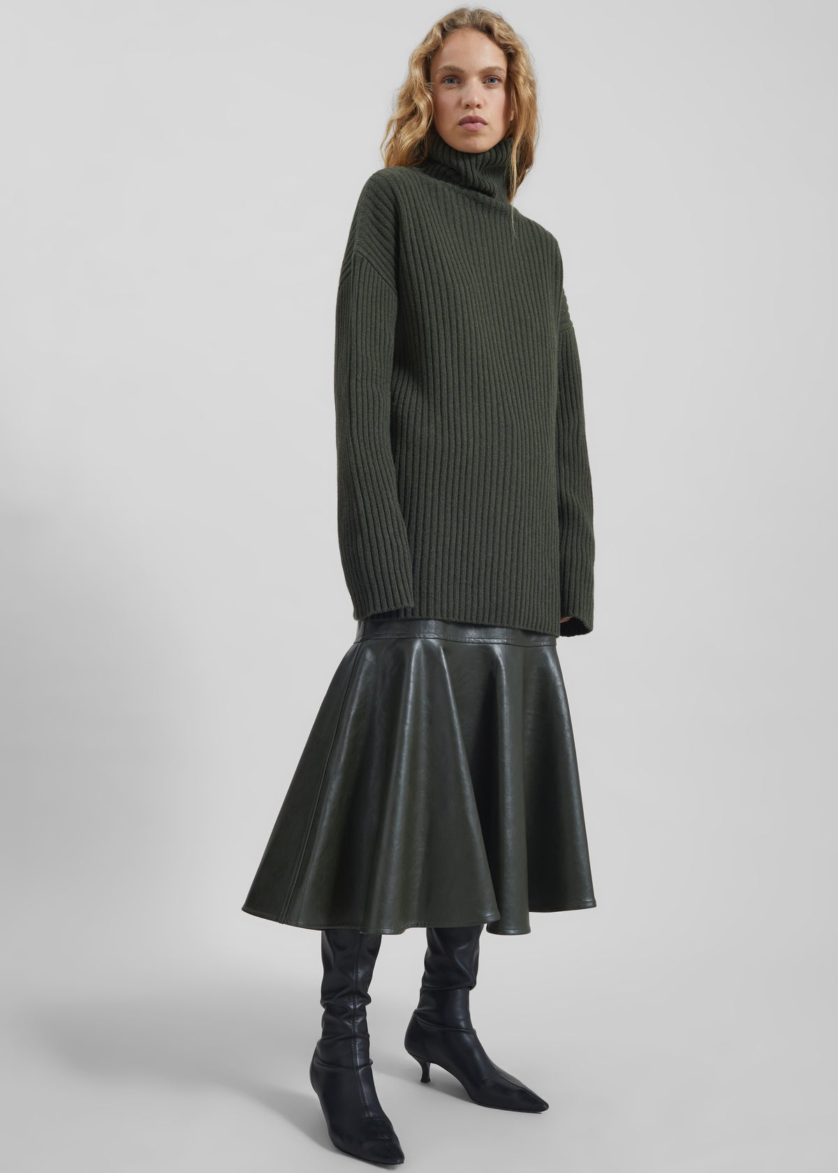 Arvika Faux Leather Mermaid Skirt - Dark Olive - 3