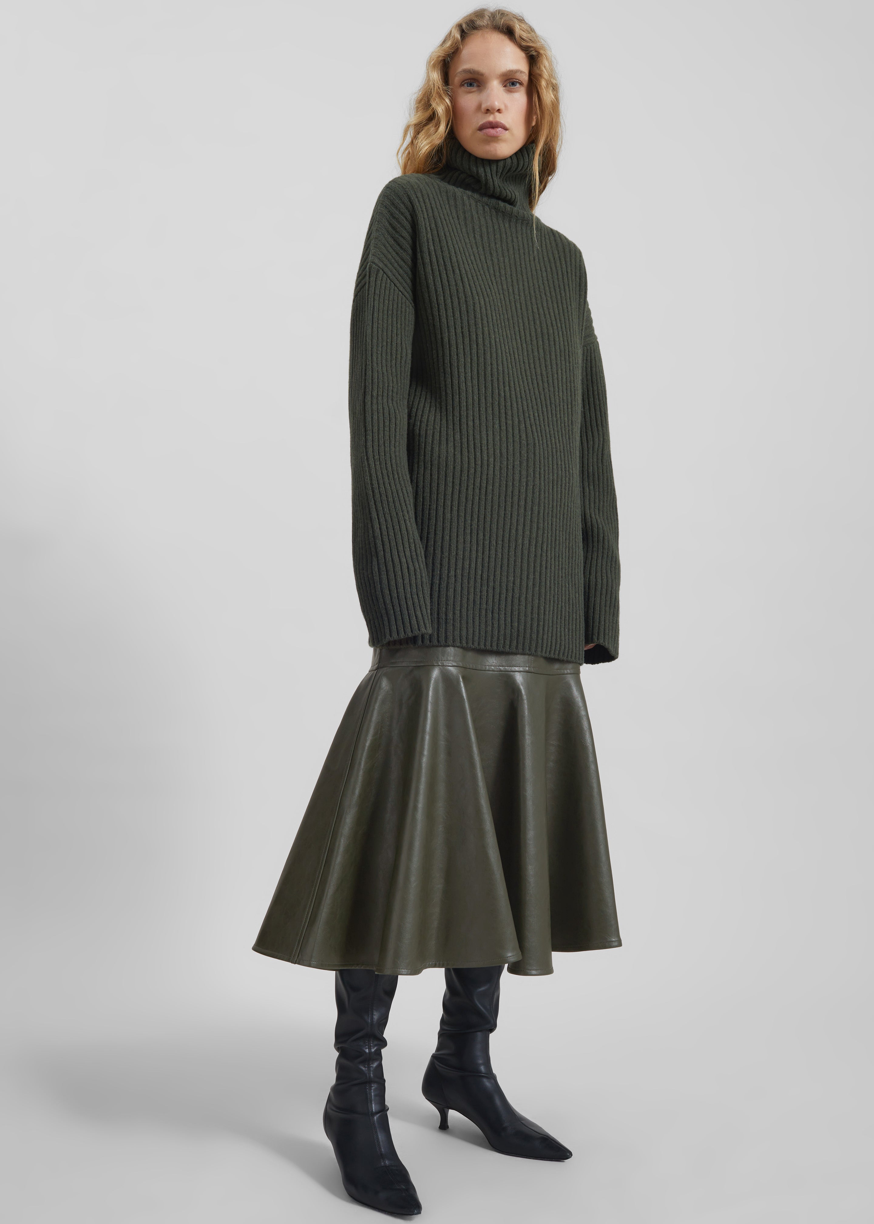 Arvika Faux Leather Mermaid Skirt - Dark Olive - 3