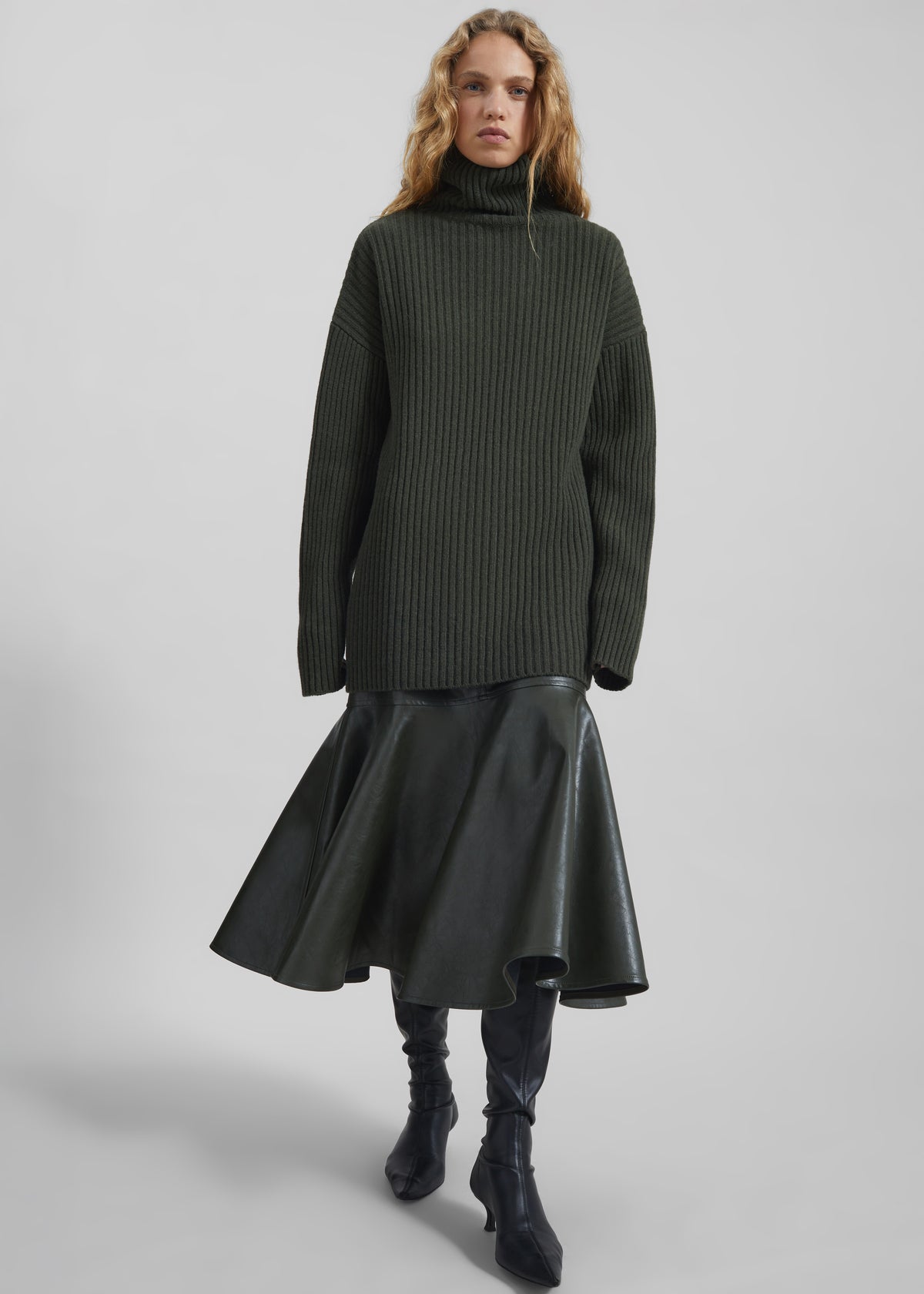 Arvika Faux Leather Mermaid Skirt - Dark Olive - 5