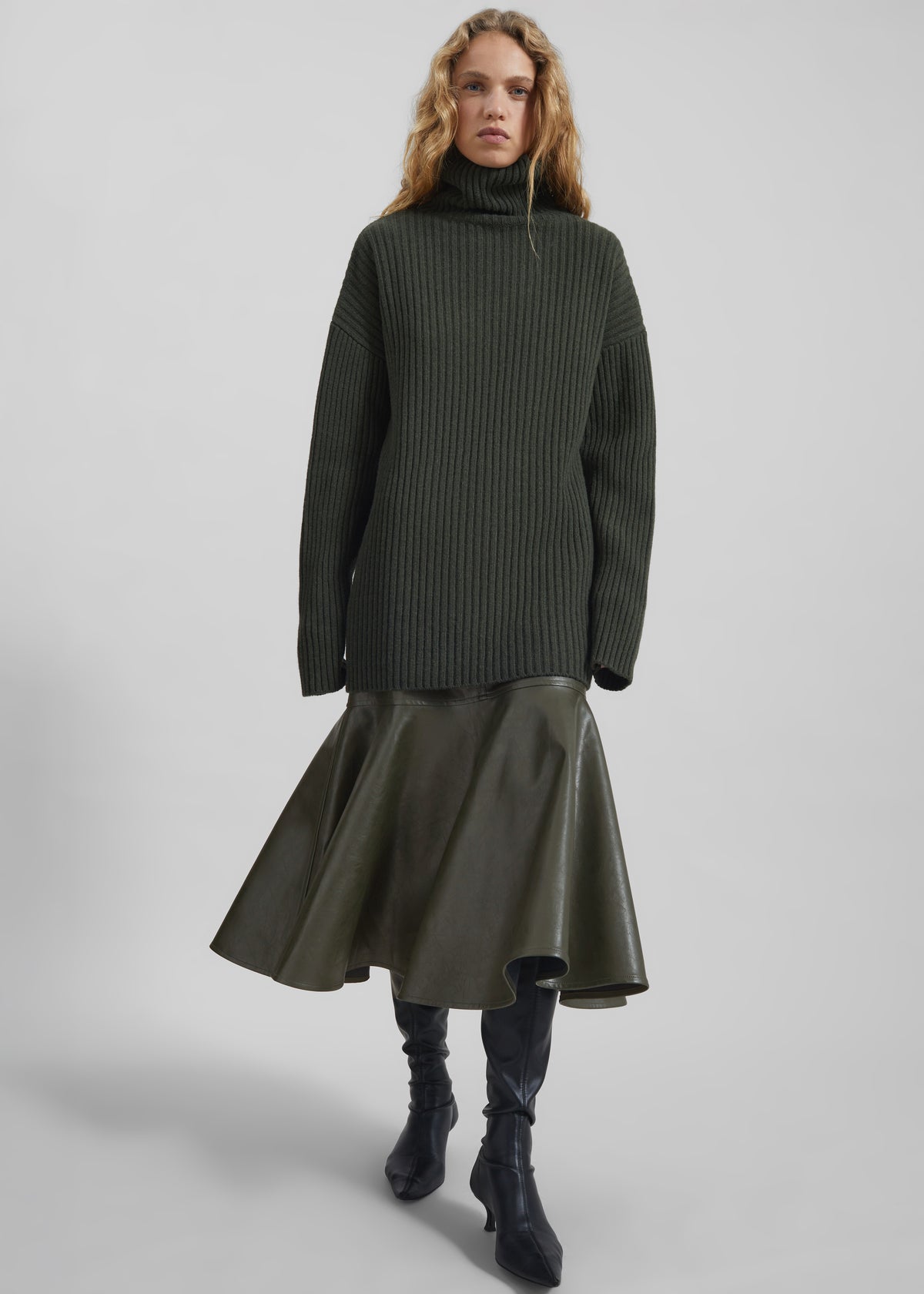 Arvika Faux Leather Mermaid Skirt - Dark Olive - 5