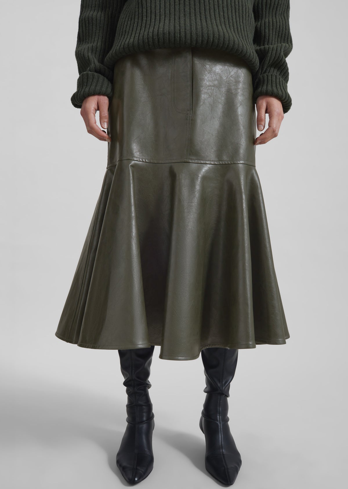 Arvika Faux Leather Mermaid Skirt - Dark Olive - 2
