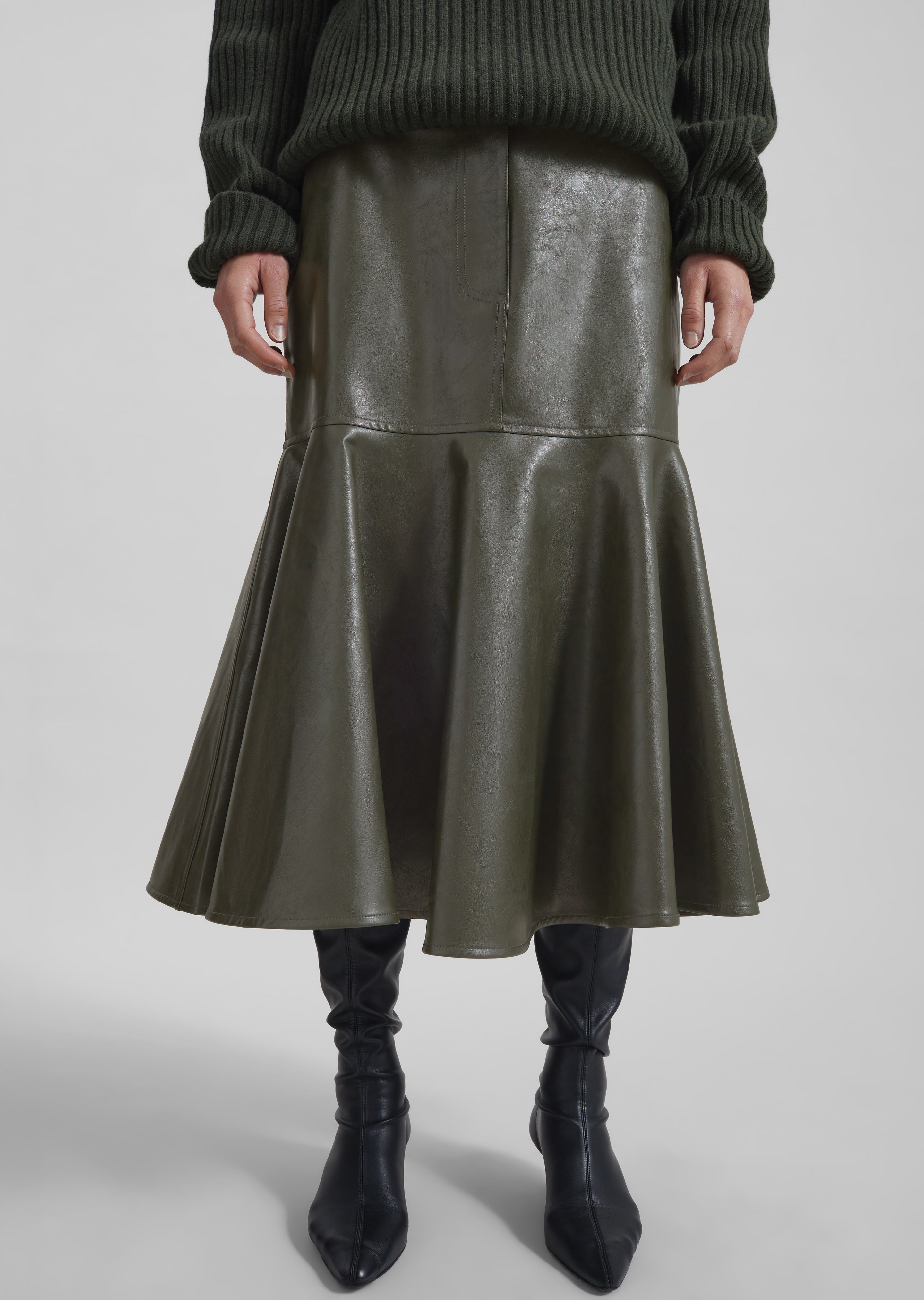 Arvika Faux Leather Mermaid Skirt - Dark Olive - 2
