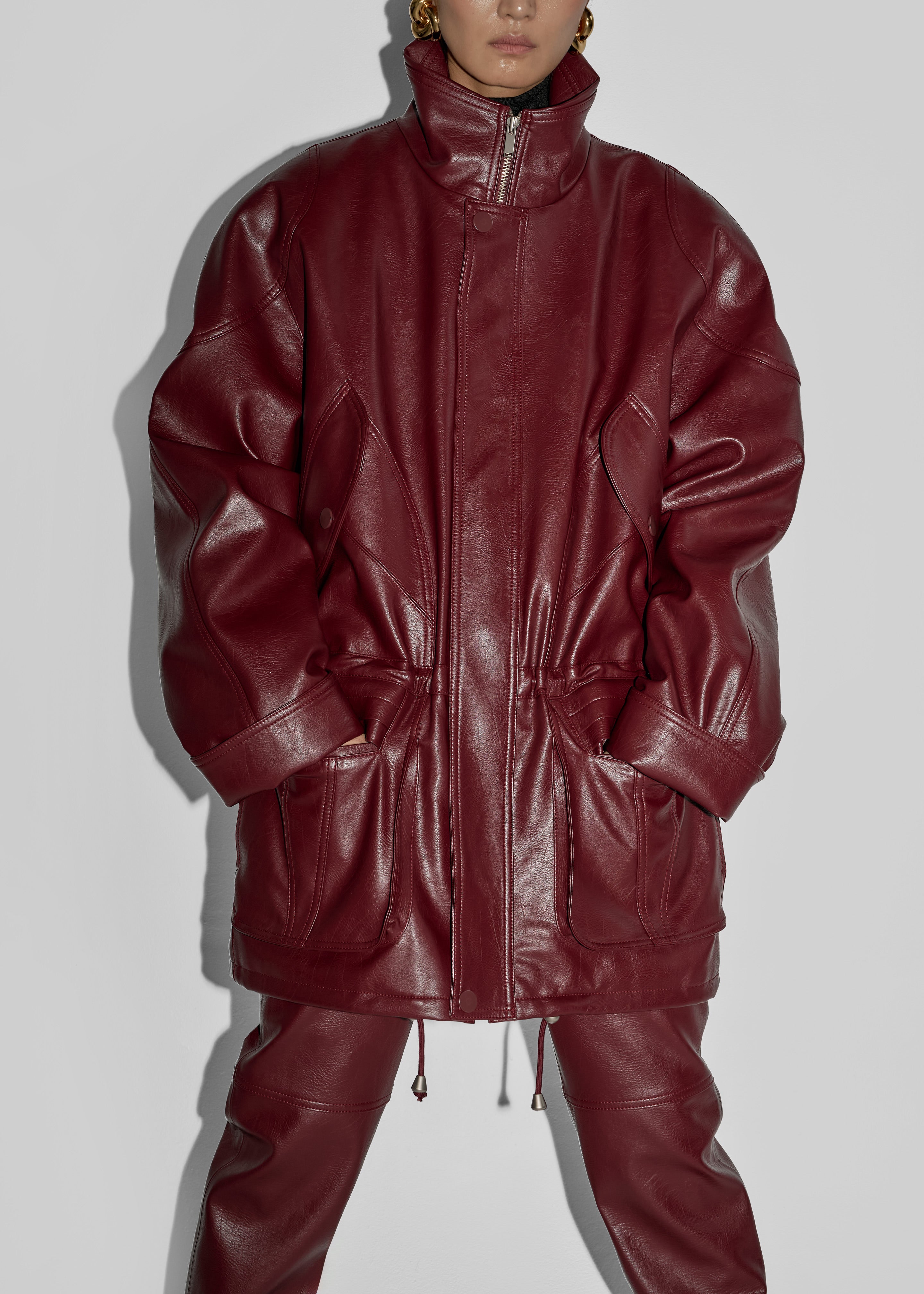 Ascona Faux Leather Jacket - Burgundy – The Frankie Shop